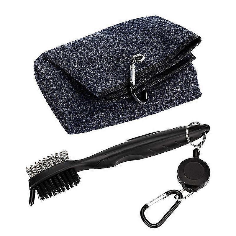 fong waffle pattern tri-fold golf towel | brush tool kit with club groove cleaner, retractable extension cord and cli