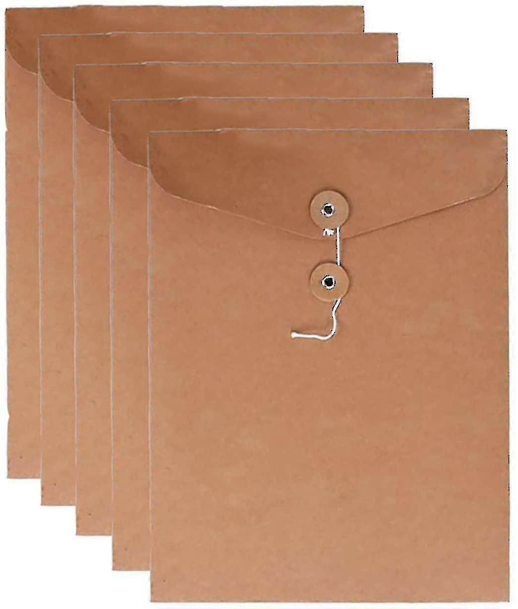 Kraft String File Folder Filing Envelope Project File Jacket Document Letter Organizer Flat-no Expansion A4 Letter Size (pack Of 5)
