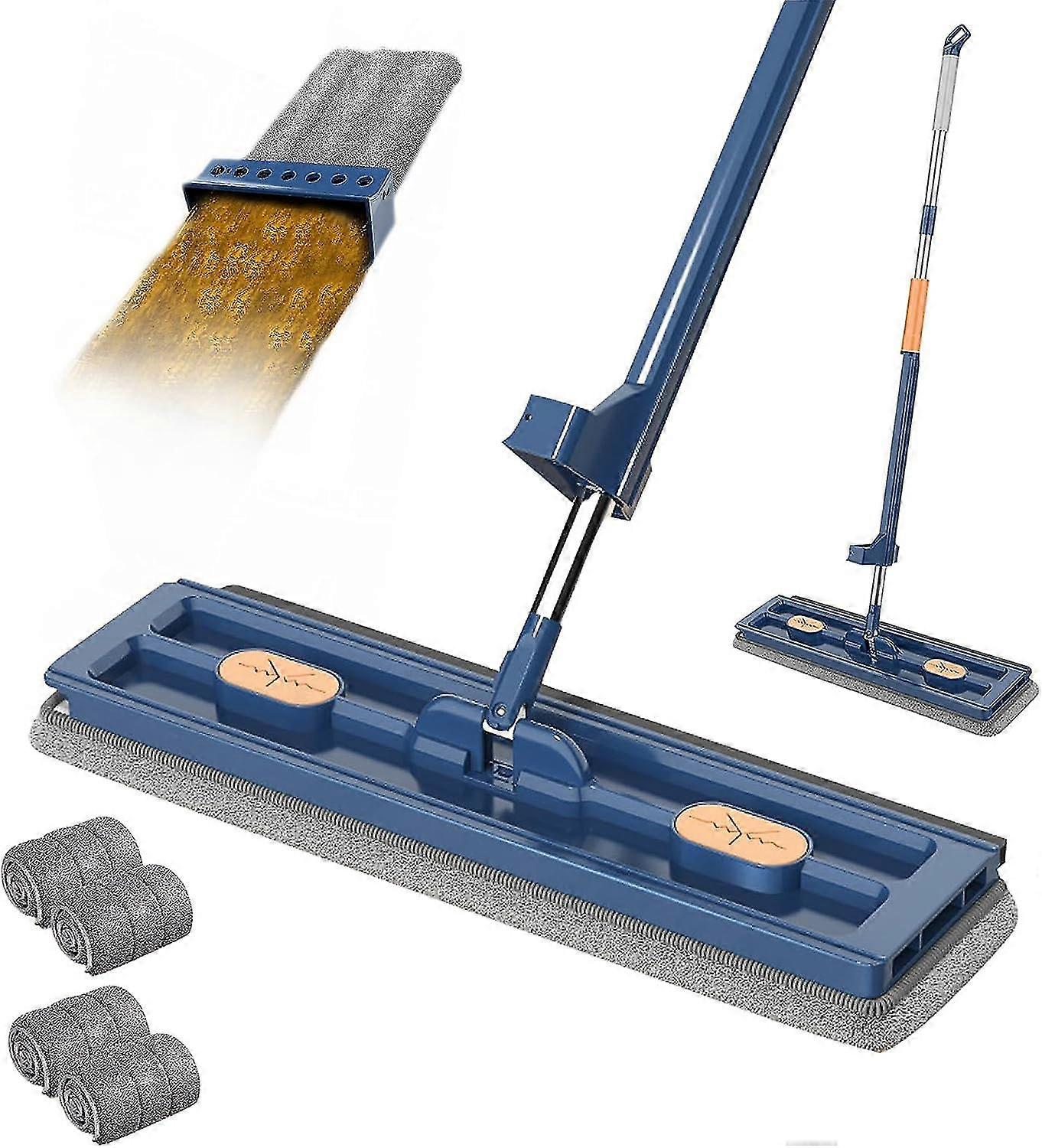 Large Flat Mop Set, 360 Swivel Mop With Wring Function, Floor Mop Set Flat Mop With Reusable Microfibre Mop Pads