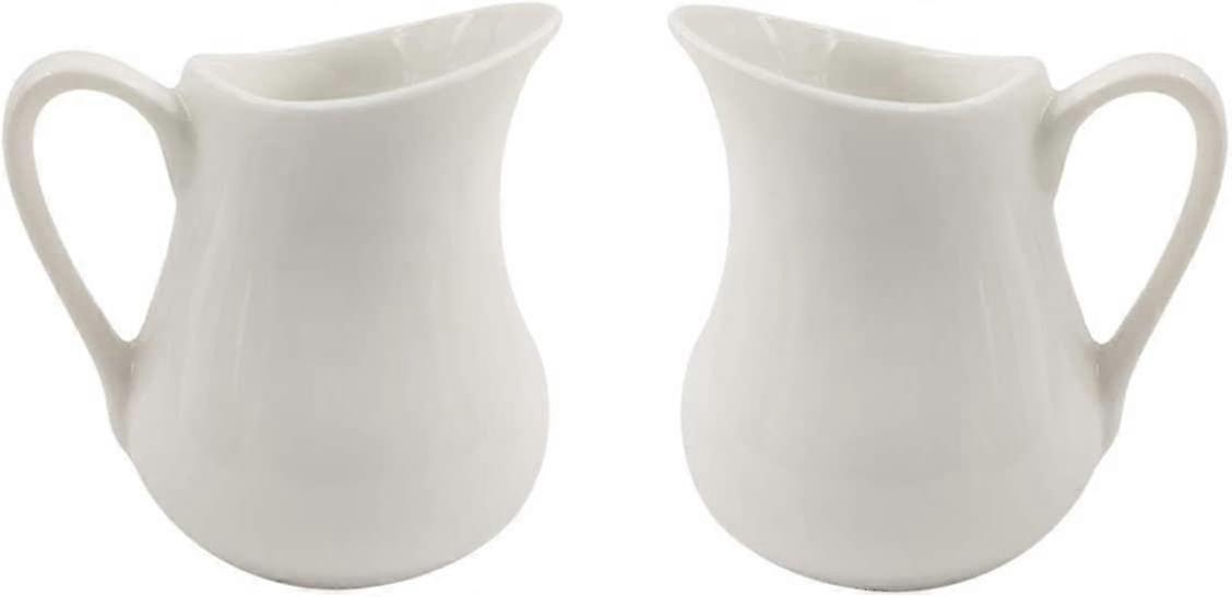 2pcs Pure White Ceramic Creamer With Handle, Mini Coffee Milk Creamer Pitcher. 2 Ounce