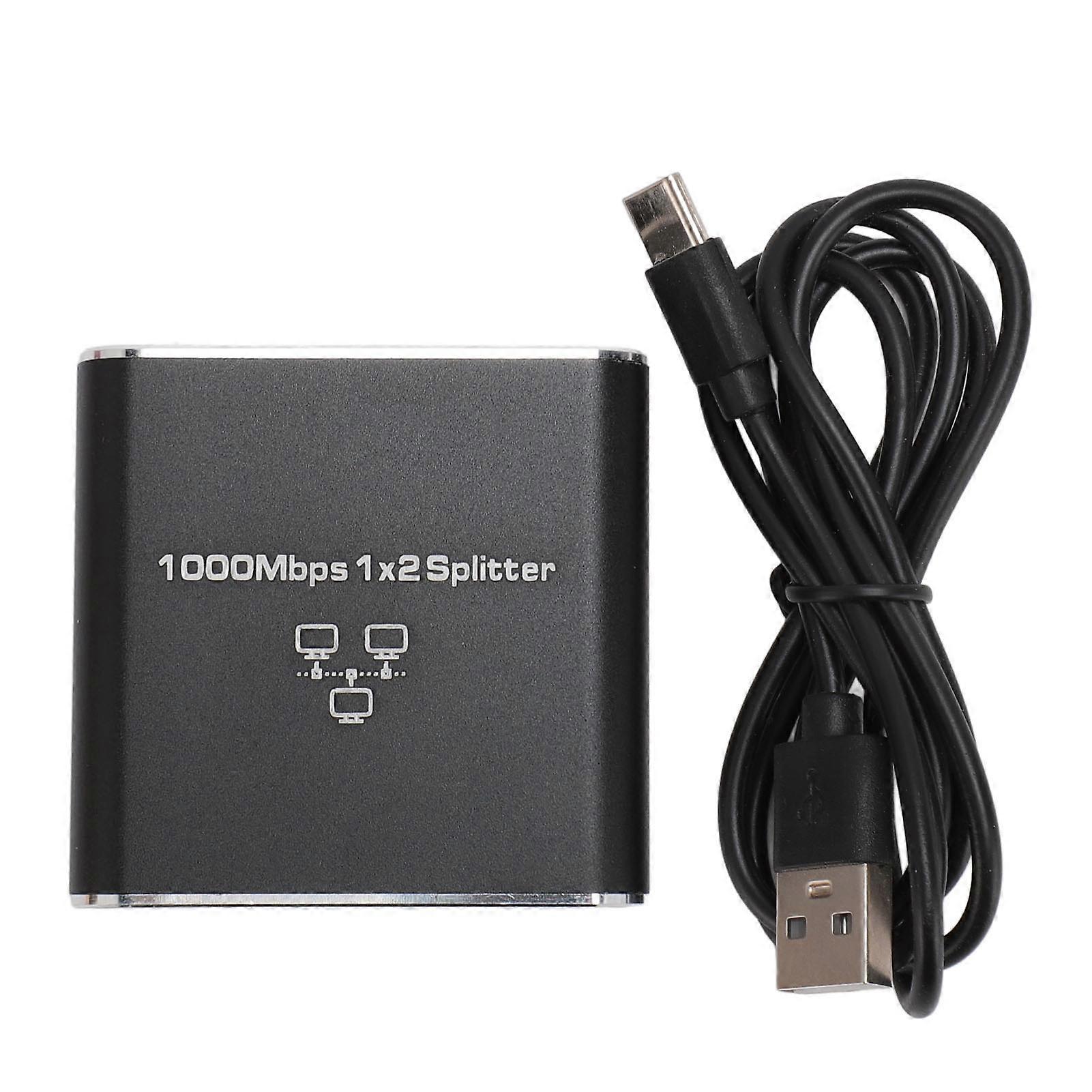Gigabit Ethernet Splitter 1 to 2 1000Mbps RJ45 TYPE C Interface Expand Network Ports LAN Internet Splitter