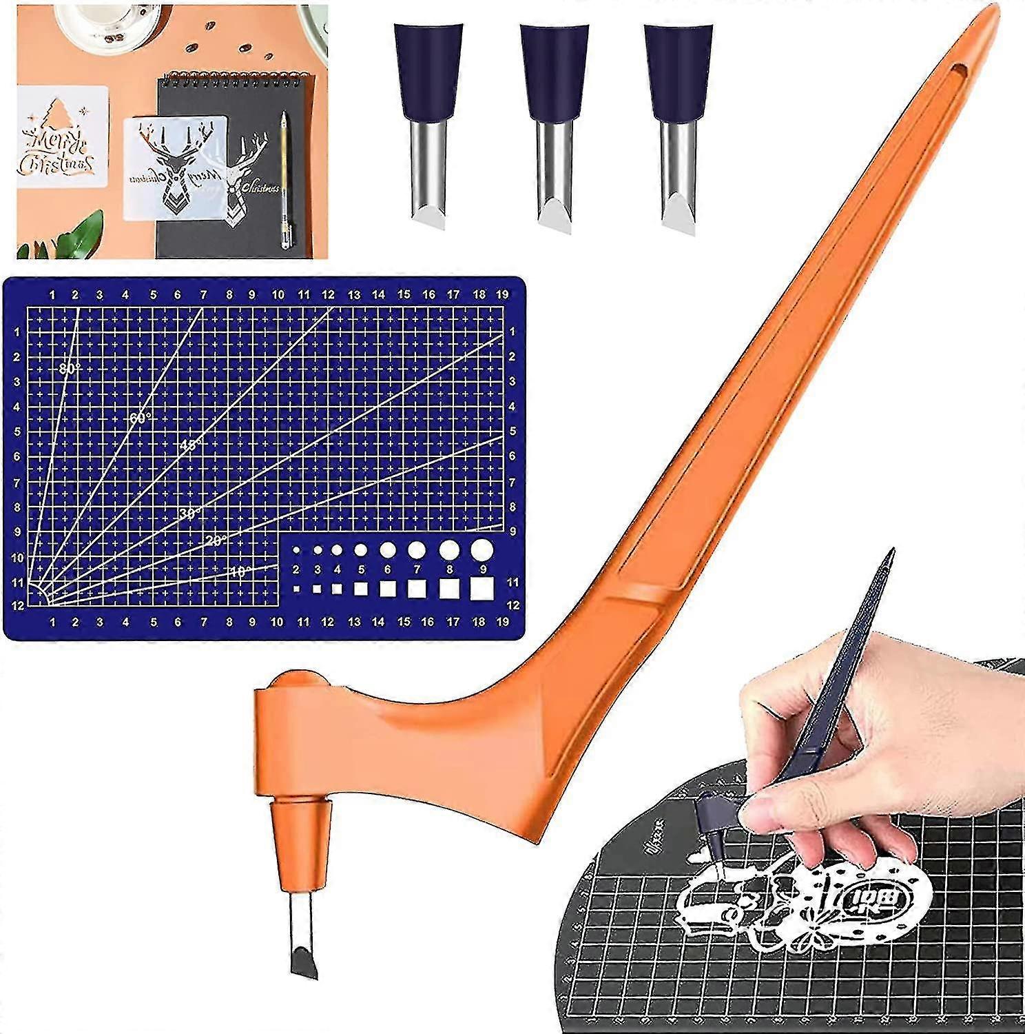 360-degree Craft Cutting Tool Gyro Cutting Craft Stainless Steel With 3 Blades Orange
