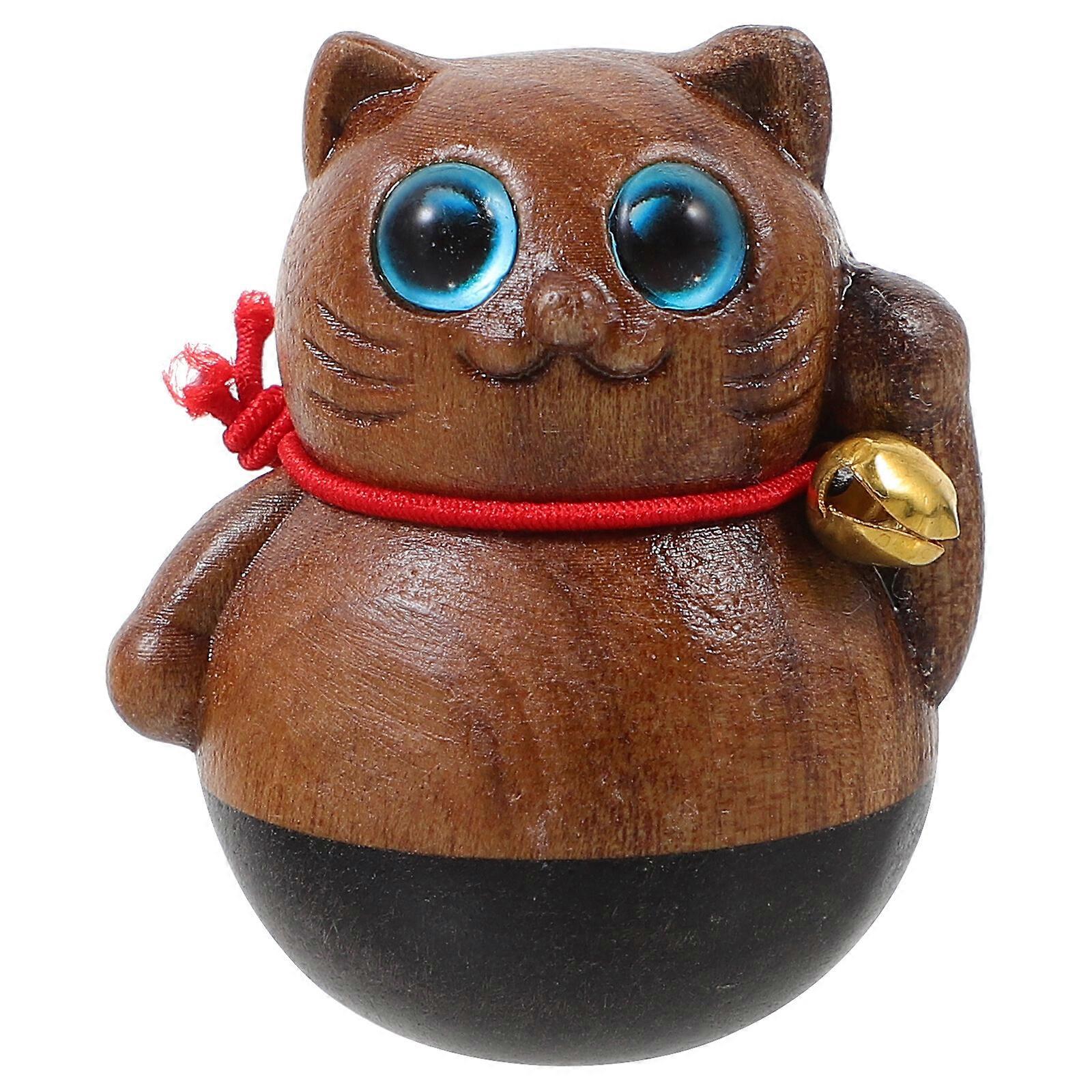 フォーチュンキャットタンブラーミニナチュラル木製猫像ホームデスクトップカーデコレーション用