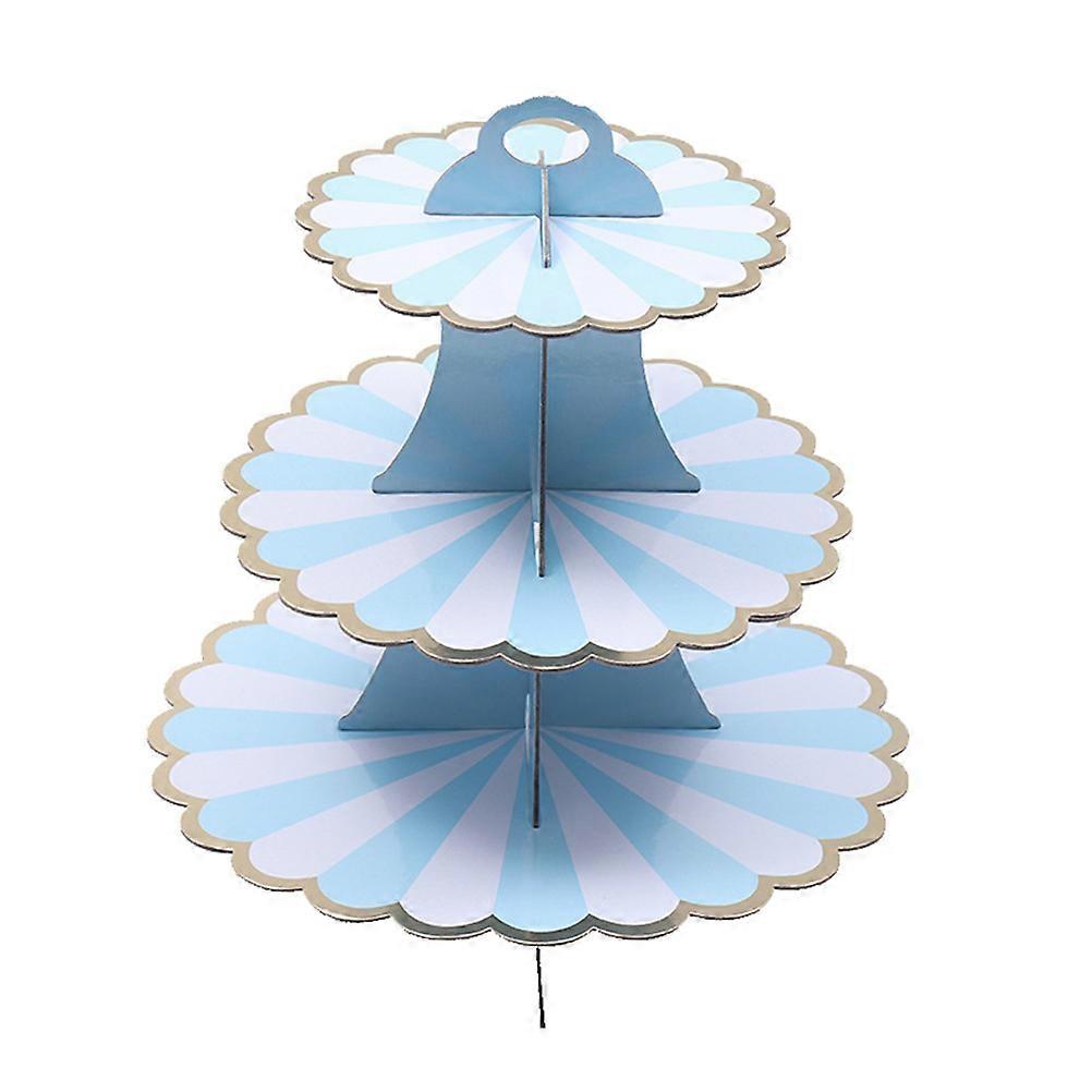 Three Layer Cake Stand Fruit Dessert Display Stand Golden for Party Store Festival Sky-blue