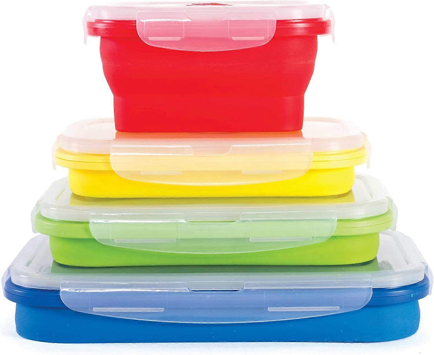 Thin Bins Collapsible Containers Set of 4 Round Silicone Food Storage Containers BPA Free, Mic
