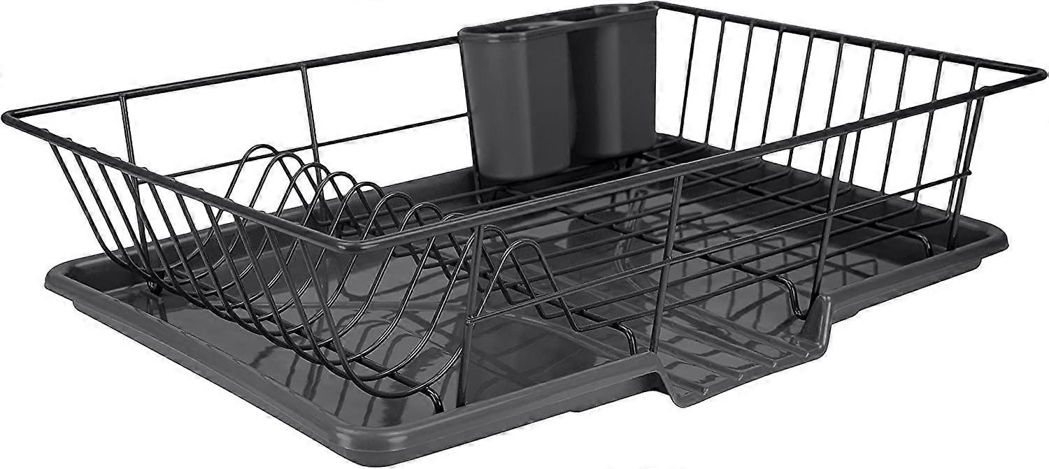 Conjunto de escorredor de pratos de 3 peças da Home Basics, 19 polegadas por 12 polegadas por 5 polegadas, preto