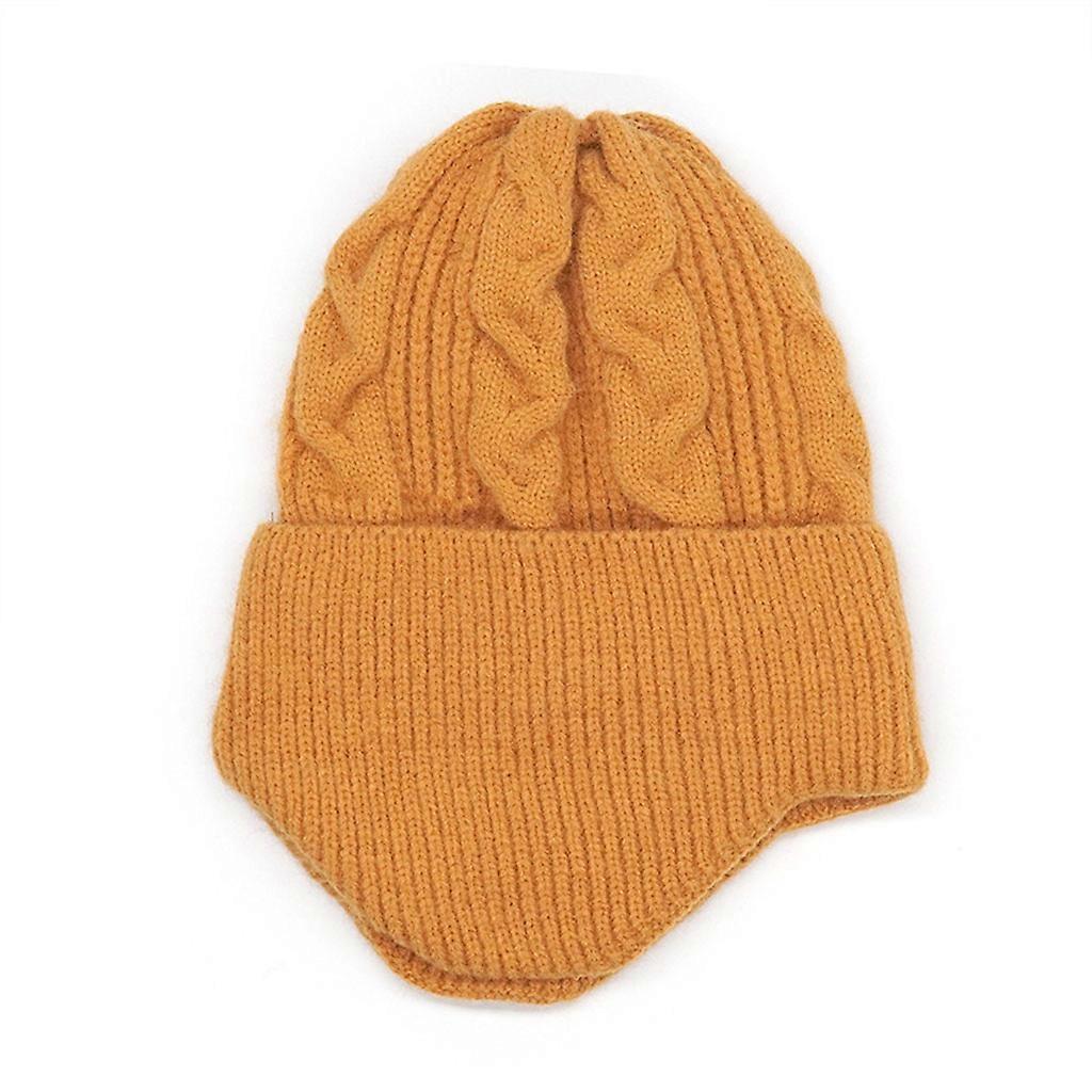 Simple Knitted Hat Solid Color Warmth Thickened Curl Edge Hat Casual Fall Winter