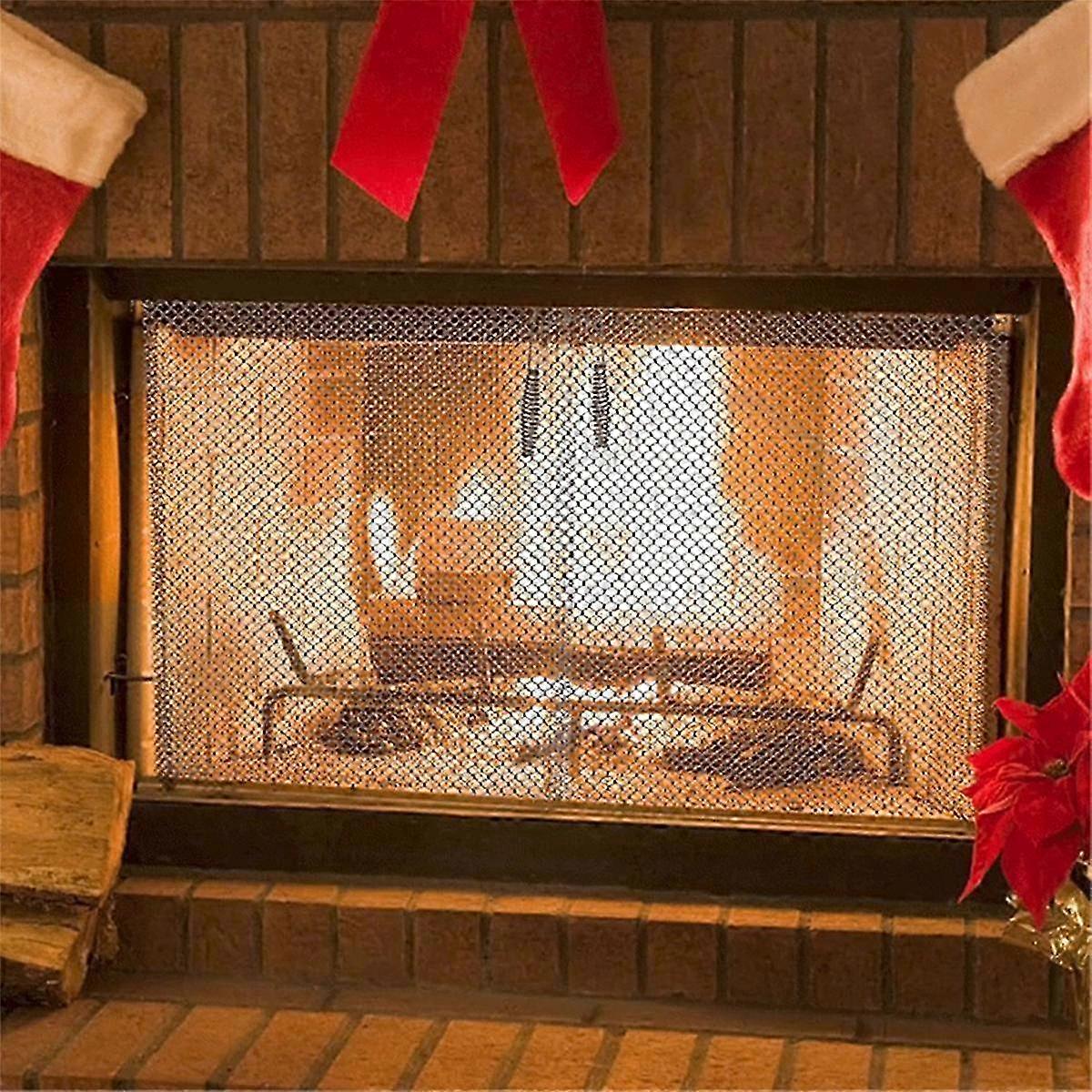 Fireplace Mesh Screen Curtain,2 Packs Spark Guard Mesh Metal Fire Screen Panel With Pulls For Home