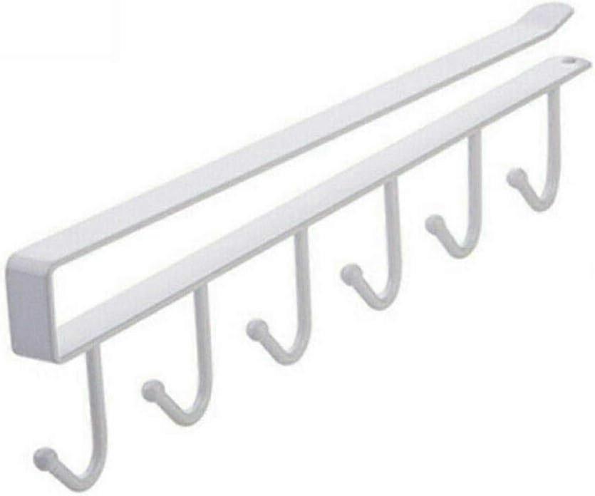 6 Under Shelf Hooks Mug Cup Rail Holder, White