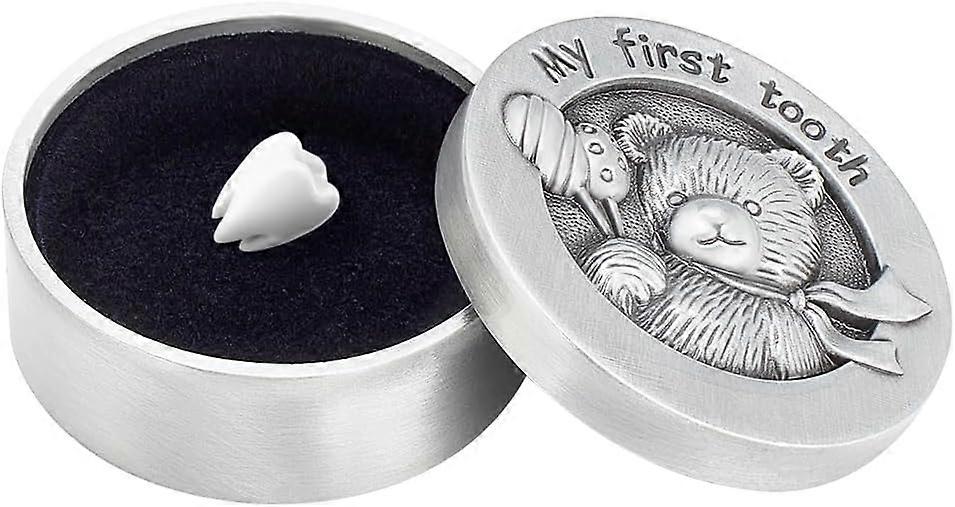 My First Tooth Keepsake Box Antique Silver Column Bear Keepsake Gift Box with Velvet Inside Tooth Collection Organizer Holder My First Tooth Gift Box