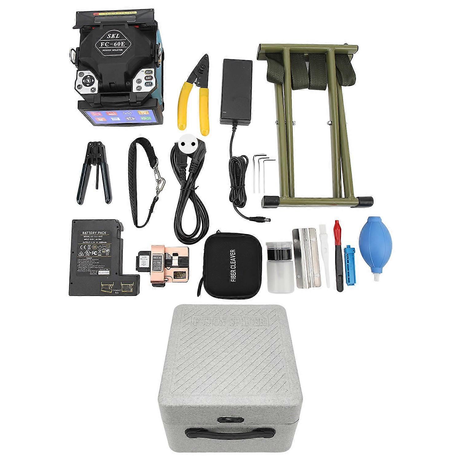 Fusion Splicer Machine Touch Screen Automatic Optical Fiber Cleaver Welding Kit Blue 100‑240V EU Plu