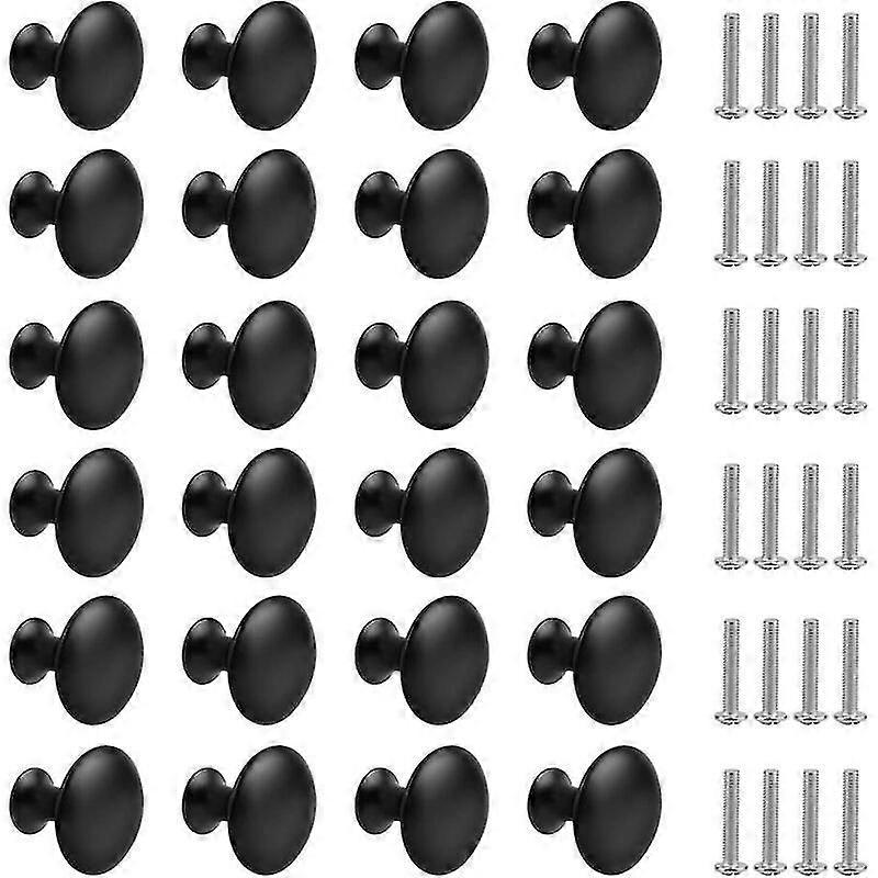 24 Pack Matte Black Drawer Knobs, Round Furniture Knobs with Screws for Cabinets, Kitchen Bedside Tables (30mm)