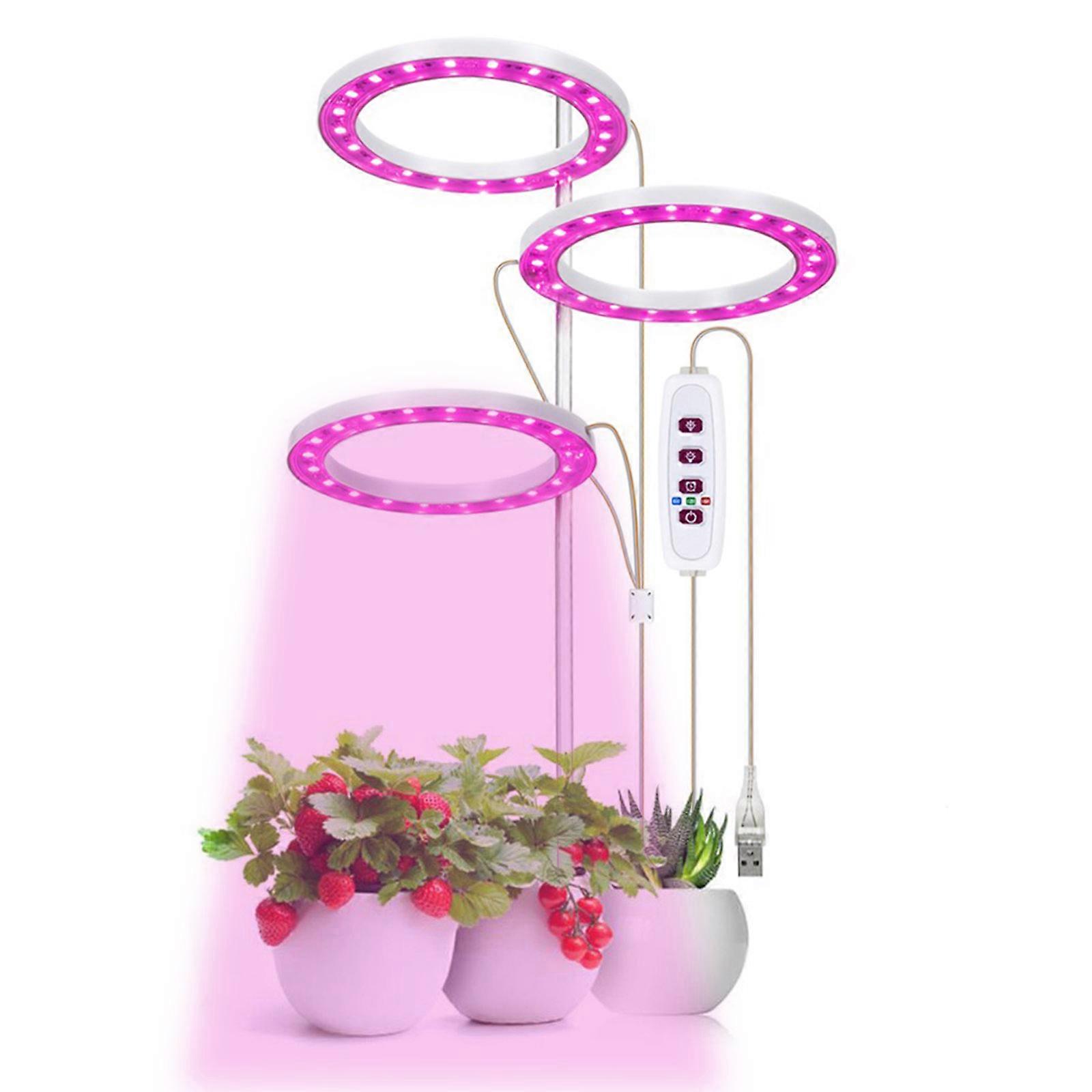 Gartenleuchten, USB-Stromversorgung, 3 Köpfe, rosa Licht, einstellbarer Timer