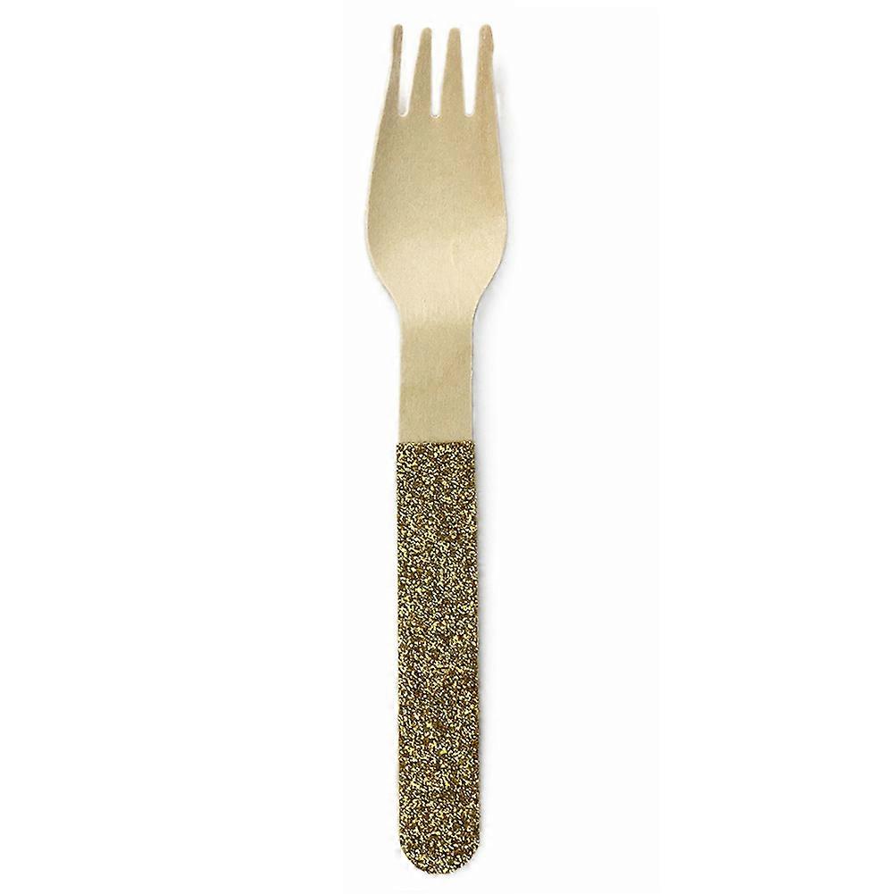 Gold Glitter Disposable Knife Spoon Fork Set for Party Decor Cake Fruit Tableware(Golden Fork)