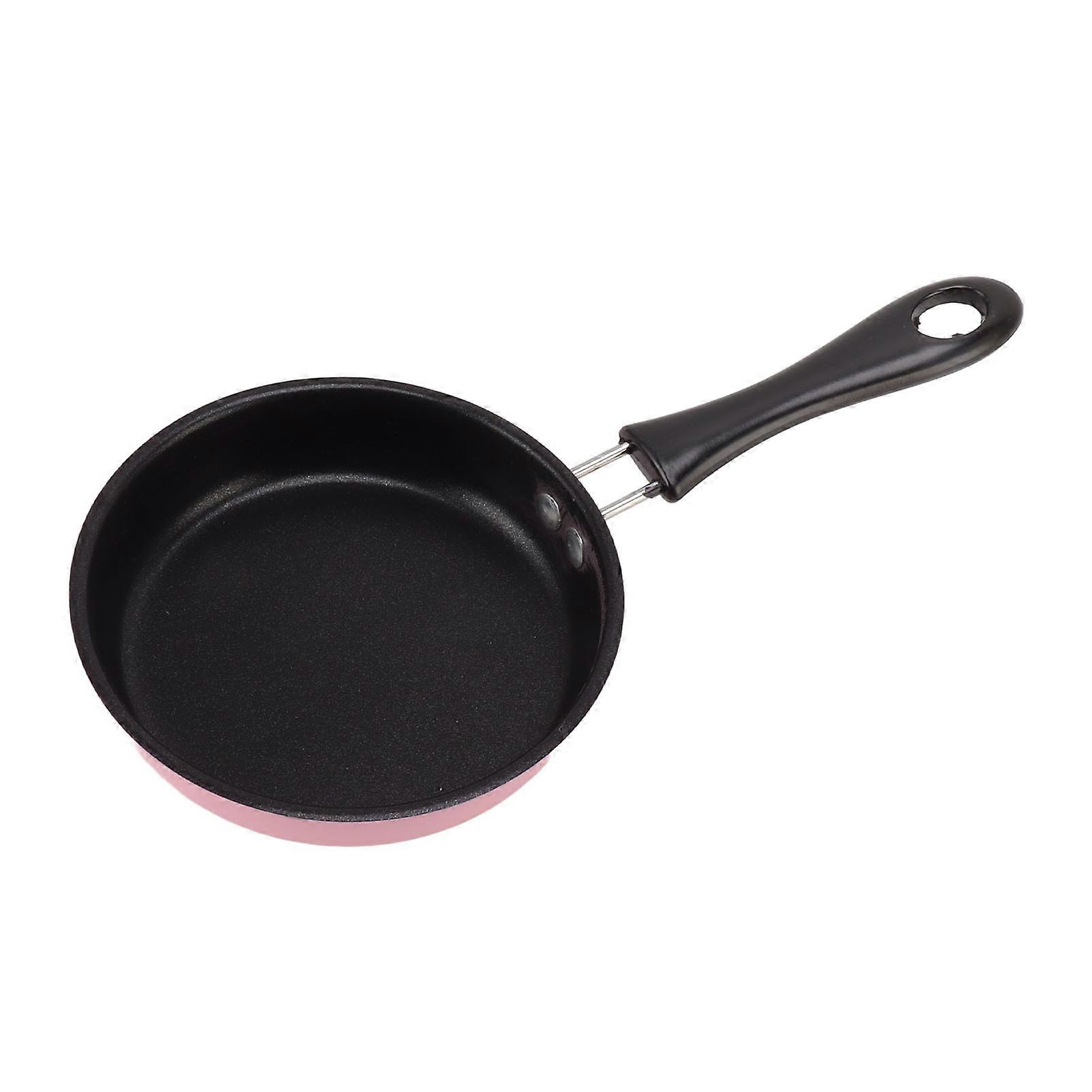 Mini Frying Pan Stainless Steel Prevent Stick Induction Pot Round Breakfast Small Fry Egg Pan with Long Handle 12cm (Pink)