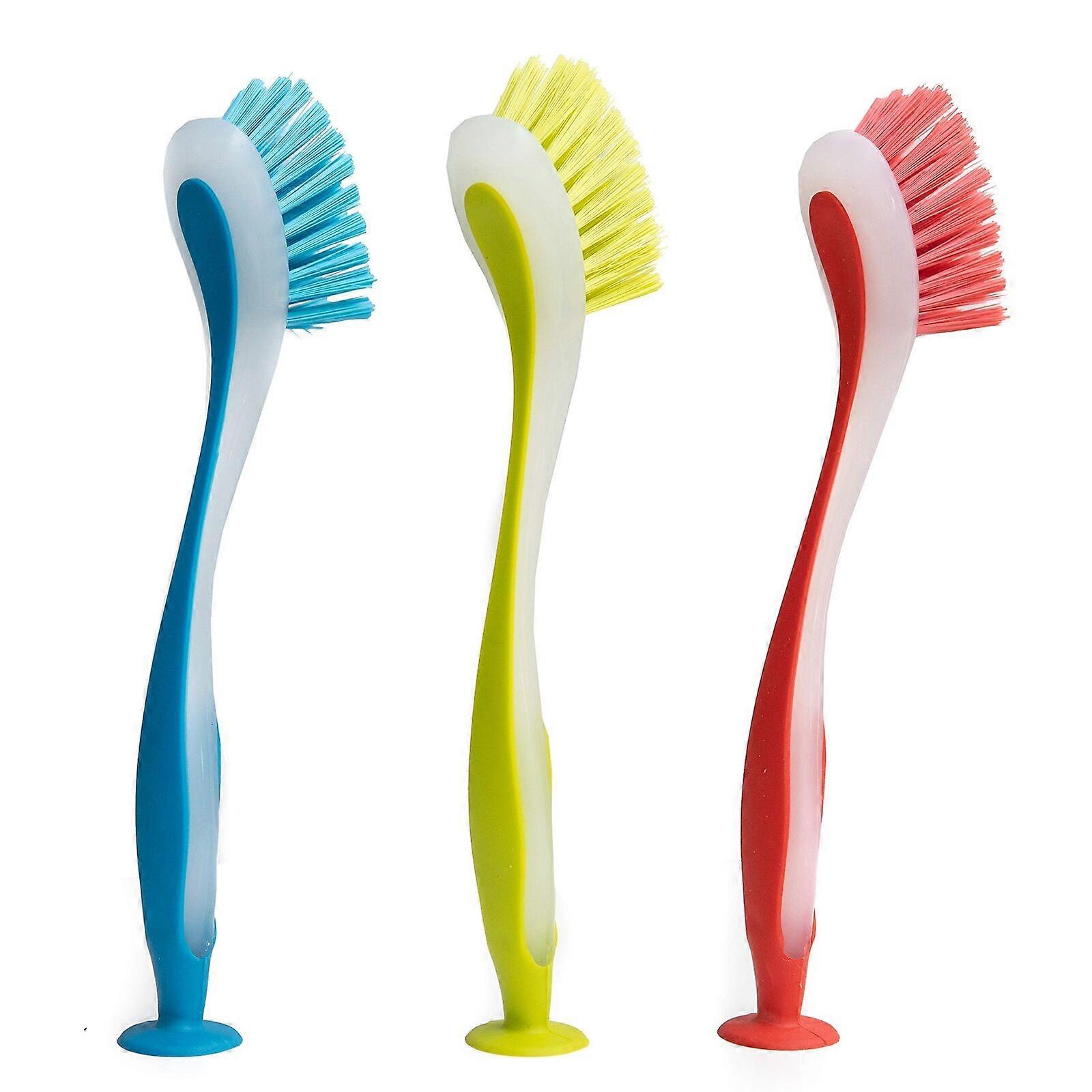 Set of 3 Plastic Dishwashing Brushes with Suction Cup