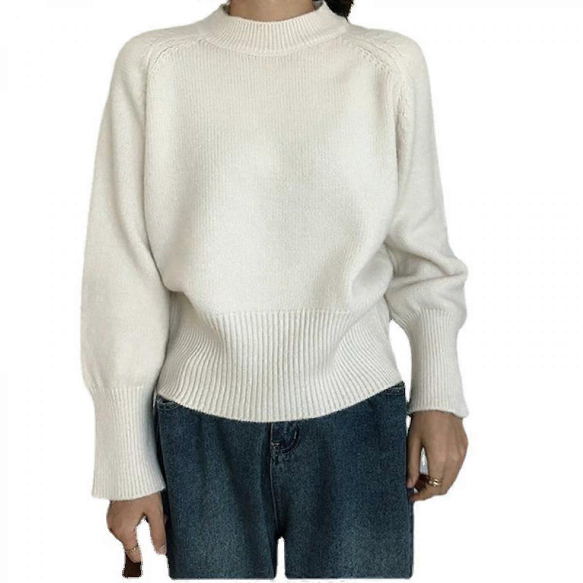 Damen Lässiger weicher Rundhalspullover Einfarbiger Pullover Leichte Kabelstrick Pullover Tops