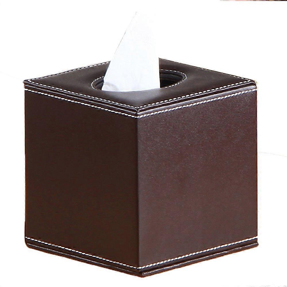 PU Leather Square Tissue Box Cover for Home Office, Coffee Color, Stylish Design, Durable Material, Fits Standard Tissue Sizes