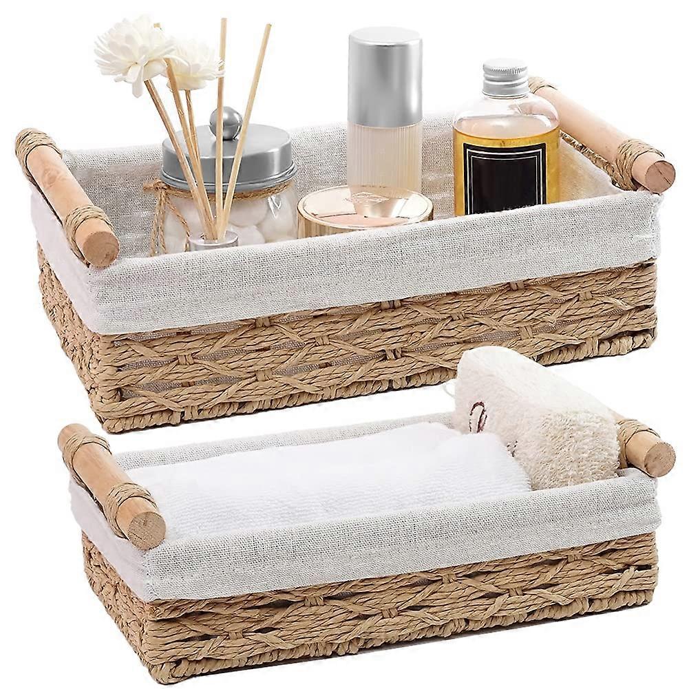 2 Set Decorative Paper Rope Storage Basket for Counter or Toilet Tank Small Size