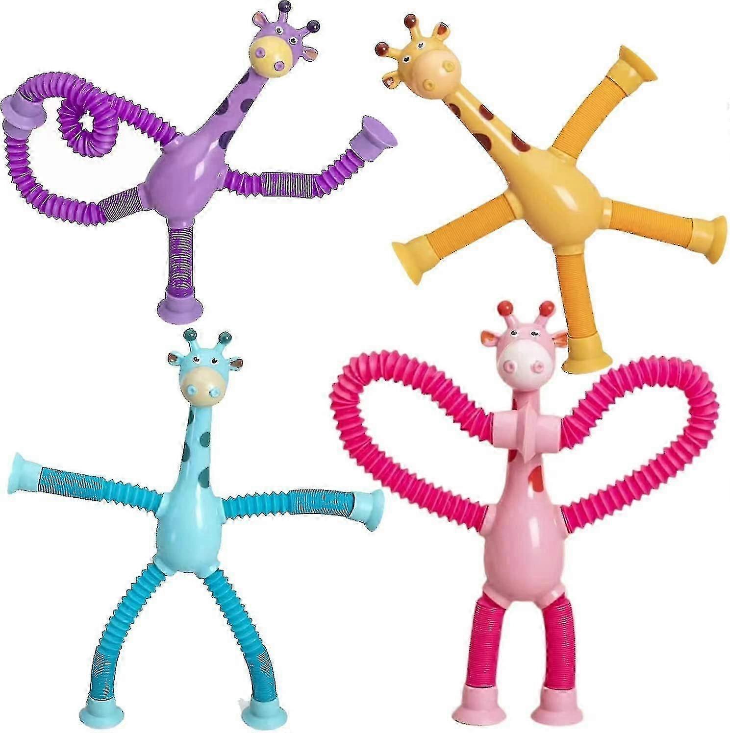 4pcs Telescopic Suction Cup Giraffe Toy, Shape-changing Giraffe Telescopic Tube Cartoon Puzzle Suction Cup Parent-child Interactive Decompression Toy