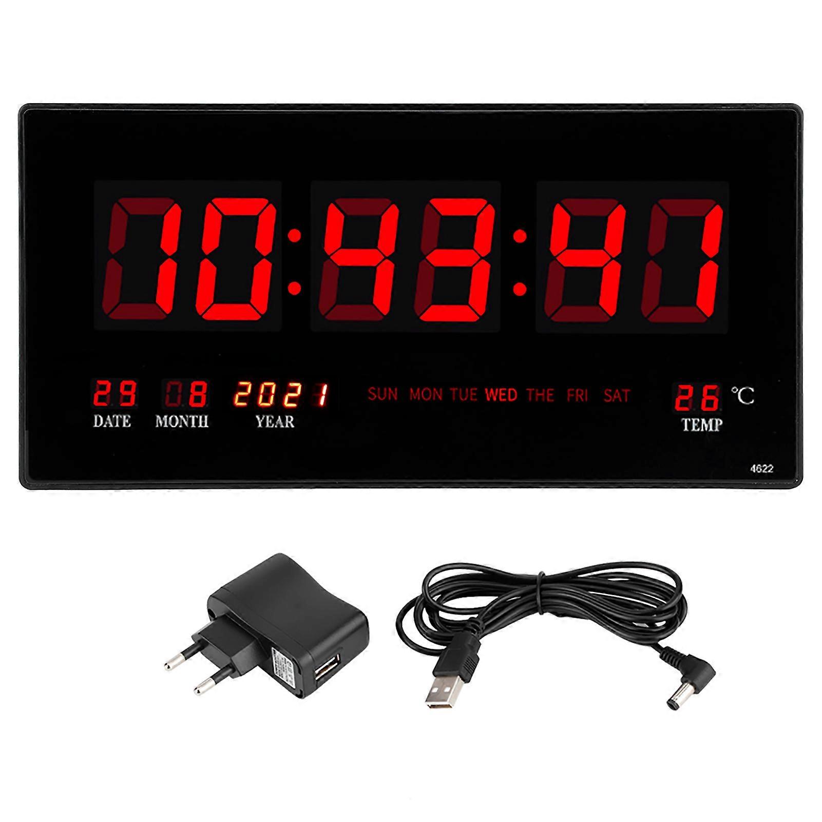 Wall Digital Clock with Electric Calendar, Noctilucent Design for Home & Office, EU Plug 110-220V, Battery Backup