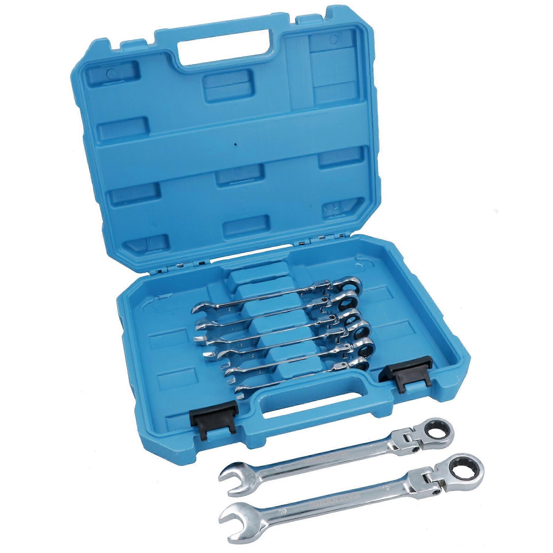 8pc Flexible Combination Ratchet Spanner Wrench Set Metric 8mm-19mm TE495