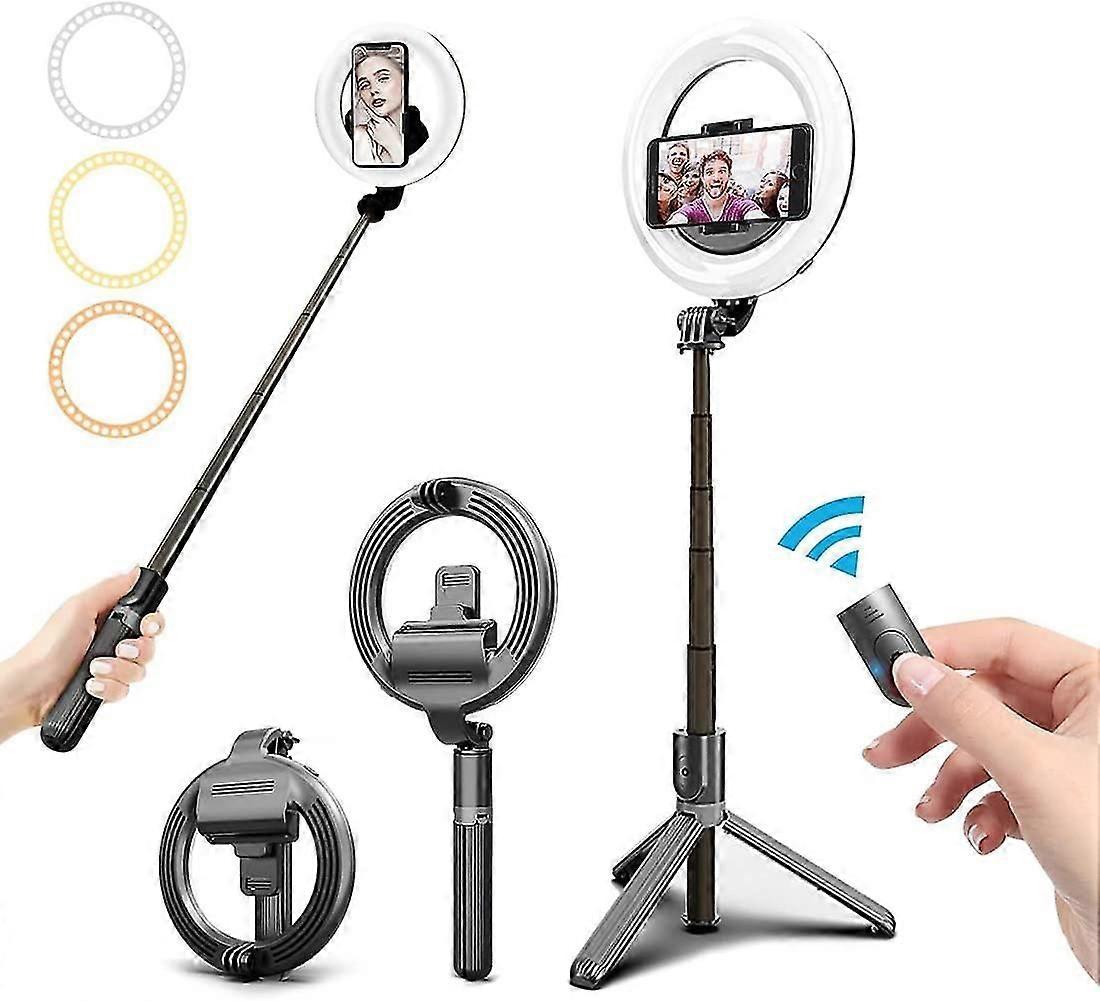 Anneau lumineux pour selfie avec trépied et télécommande Bluetooth (6,3 pouces)