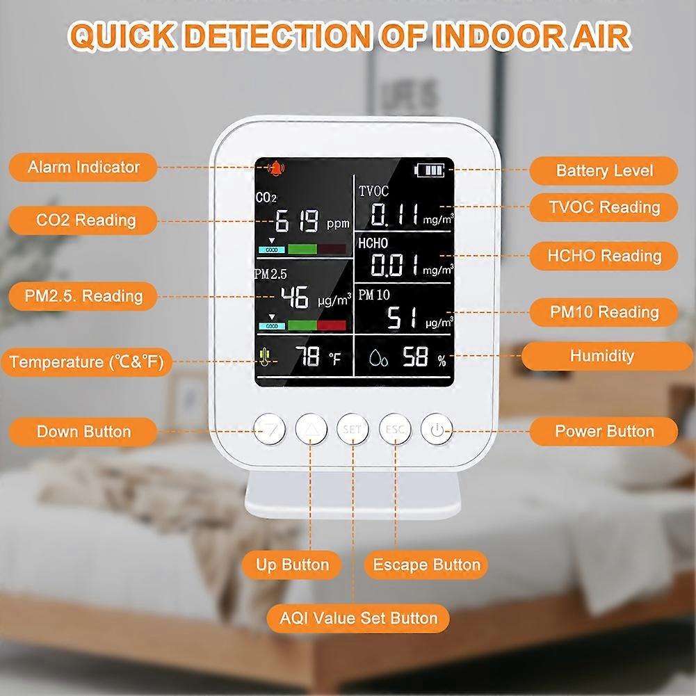 7in1 Multifunctional Air Quality Meter Household HCHO TVOC Carbon Dioxide PM2.5 PM10 Tester Portable