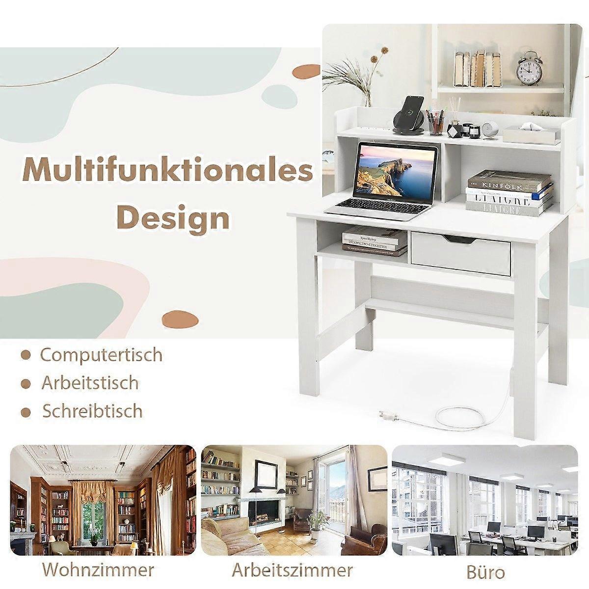 Desk with socket Small computer desk with bracket 95 x 56 x 109.5 cm white