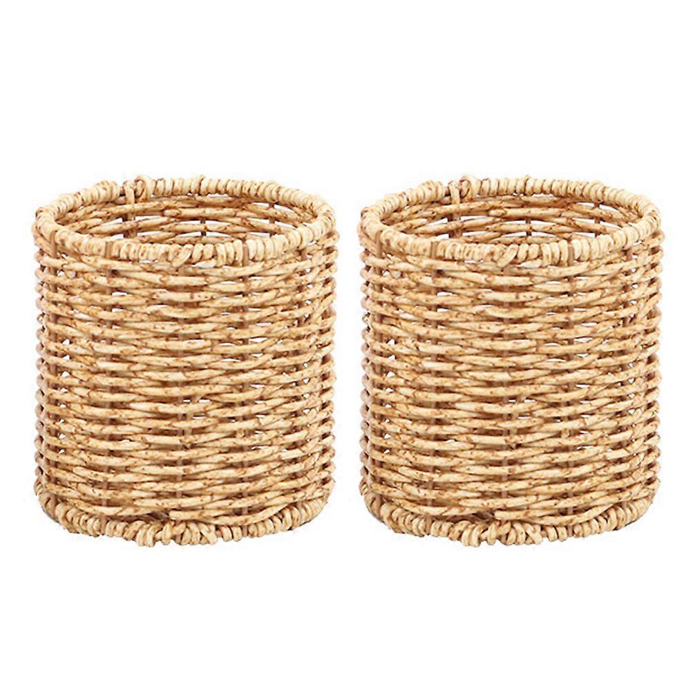 Unique Design Pen Cup, Eco-Friendly Handcrafted Wicker Desktop Organizer, Natural Rattan Material Multi-Functional Basket, Sturdy & Steady For Home