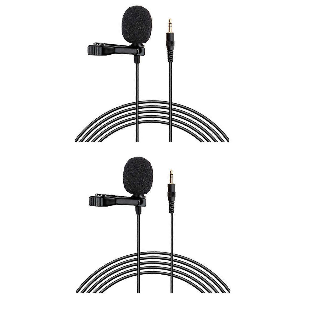 2Pcs Lavalier Lapel Microphones 3.5mm Connector Lavalier Microphone for Cameras/Desktop Computers/Sound Cards