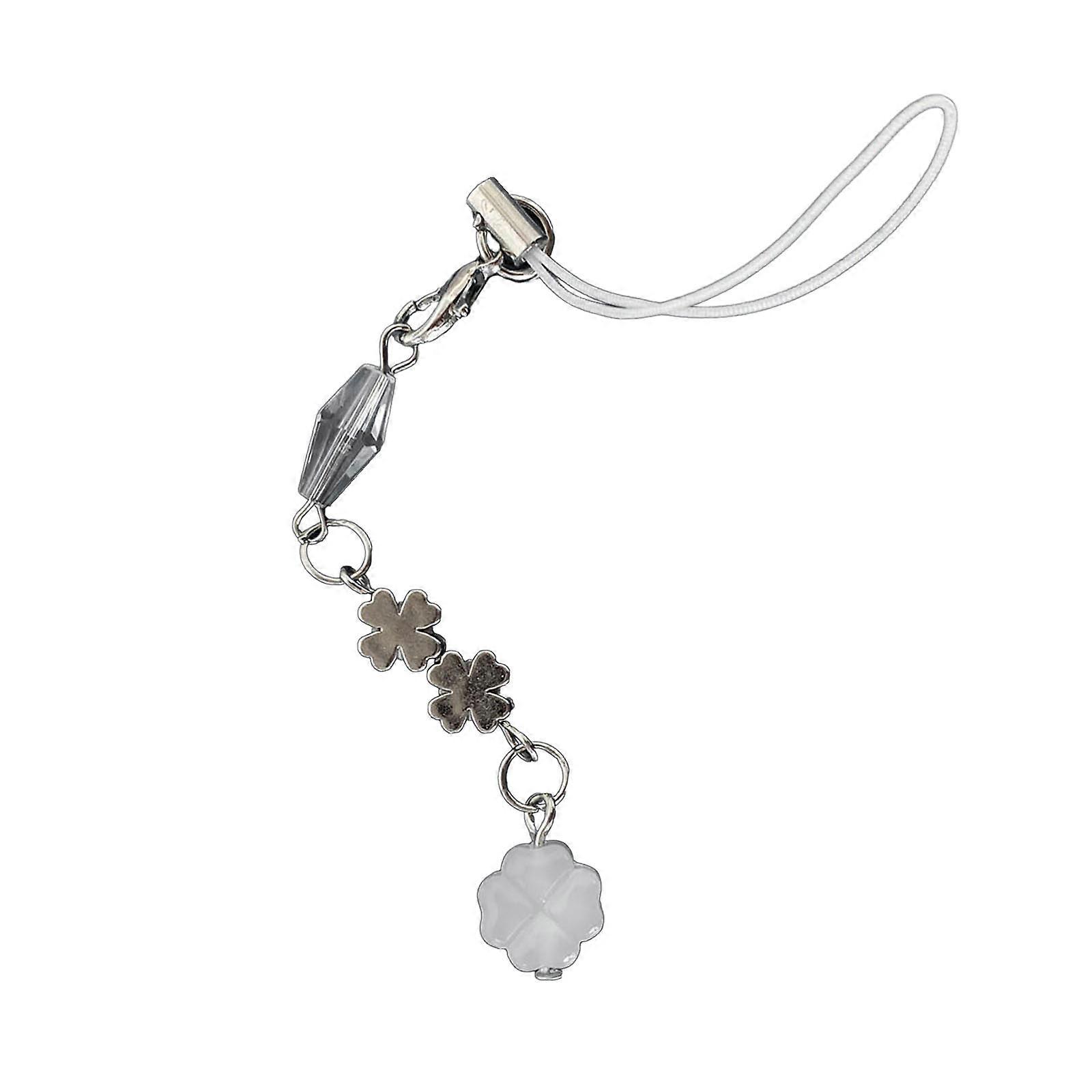 Handcrafted Crystal Flower/Four Leaf Pendant Keychain Unique Phone Strap Accessory for Good Luck and Personal Style