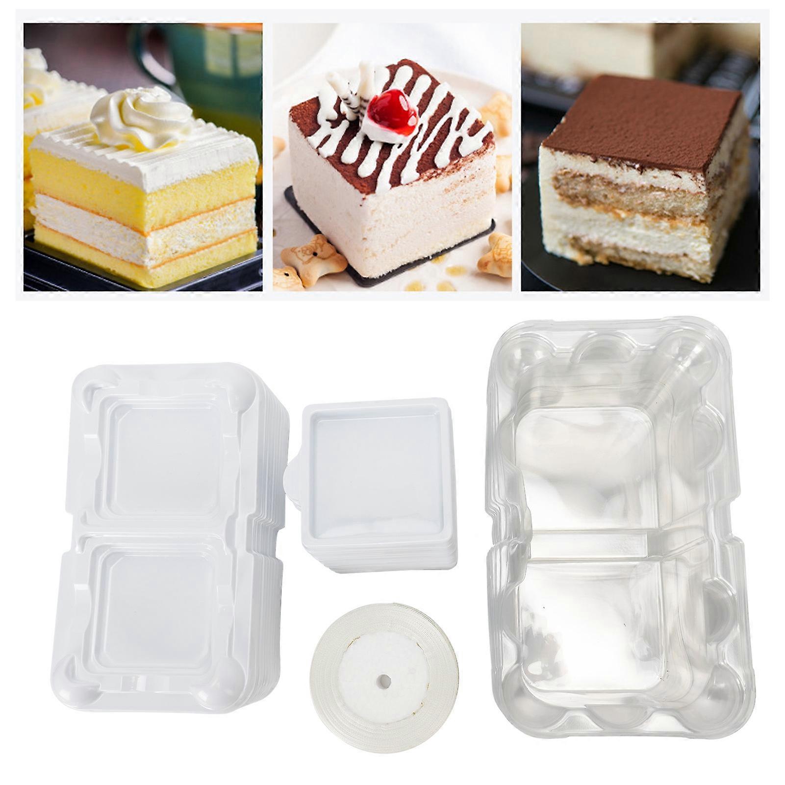 10pcs Transparent 2-Grid Cake Boxes 12x21x9cm with Ribbon