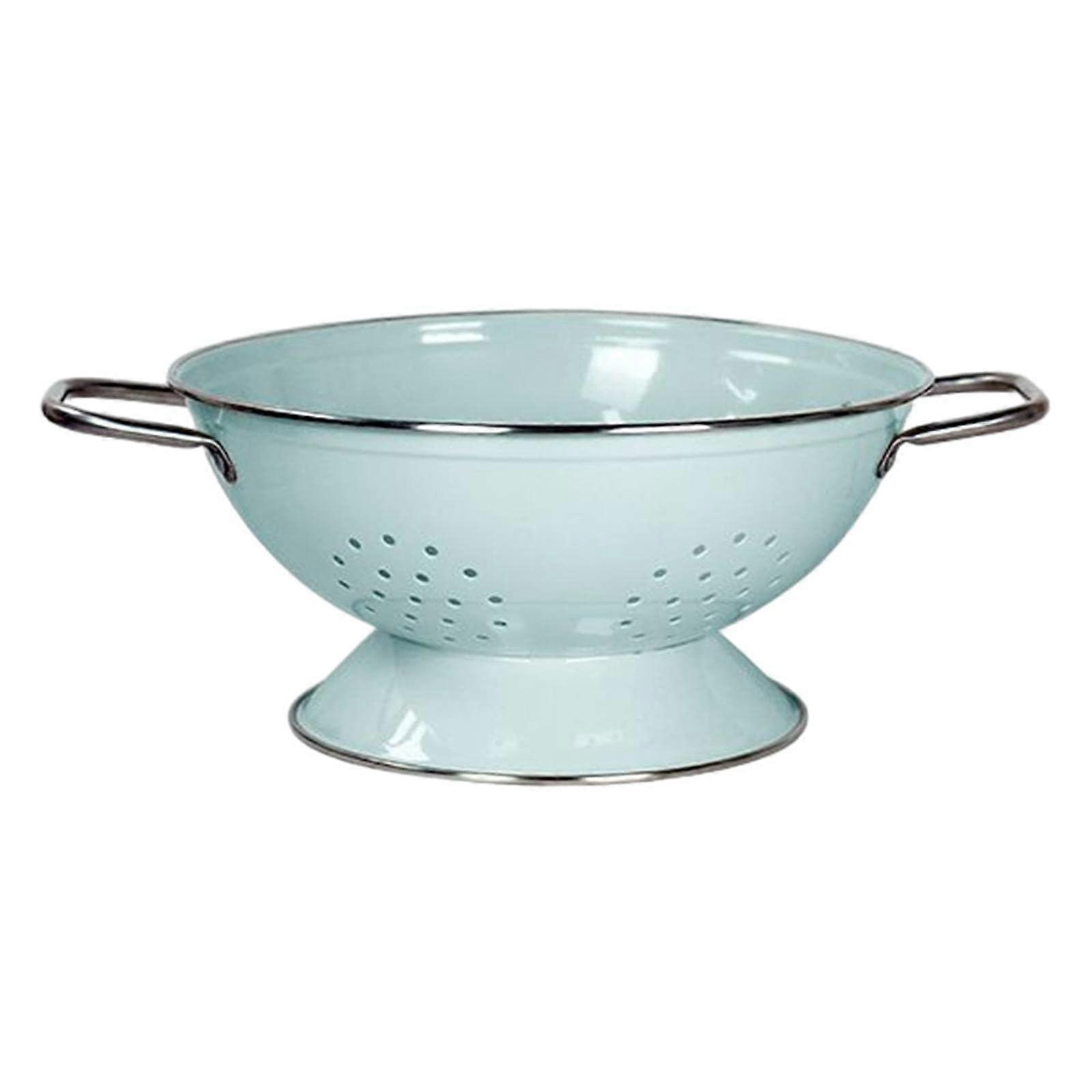 Enamel Coated Fruit Bowl Colander Large Green Vegetable Strainer Serving Bowl for Fruit and Veggies Countertop Storage