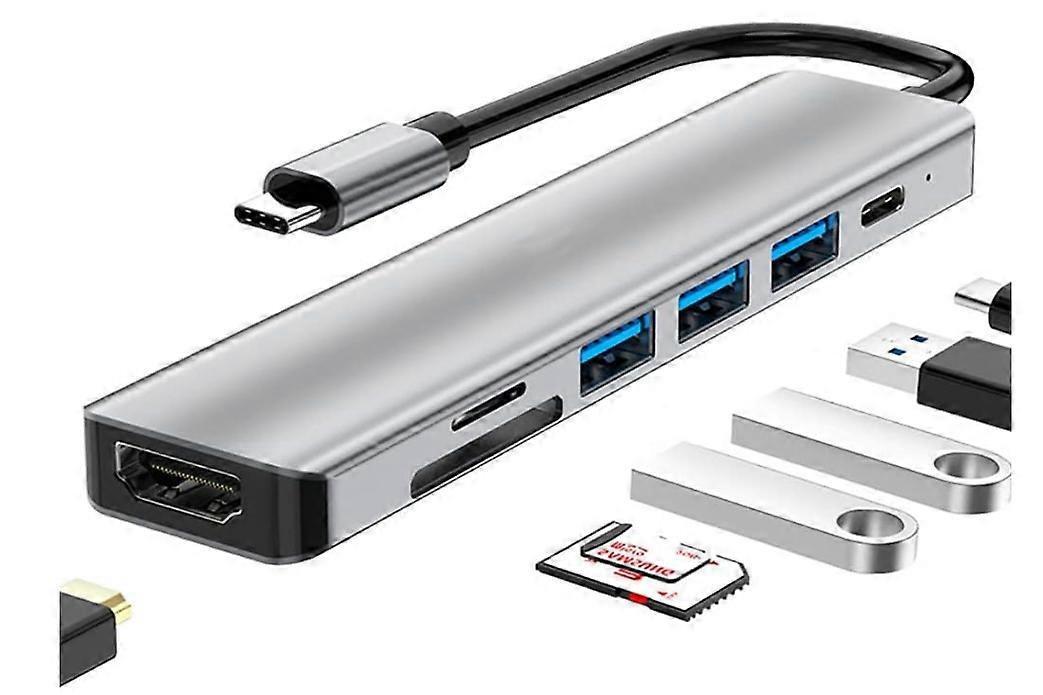 USB C Hub with 100W PD Port, 7-in-1 Type C Hub with 4K HDMI Adapter, 1 USB 3.0 Port & 2 USB 2.0 ports, SD/TF Card Reader(Gray)