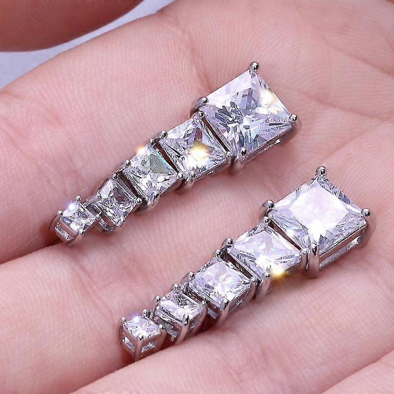 New High Quality Stud Earrings Square Brilliant Cubic Zircon 5 Different Size Available Trendy Romantic Earring for Girl