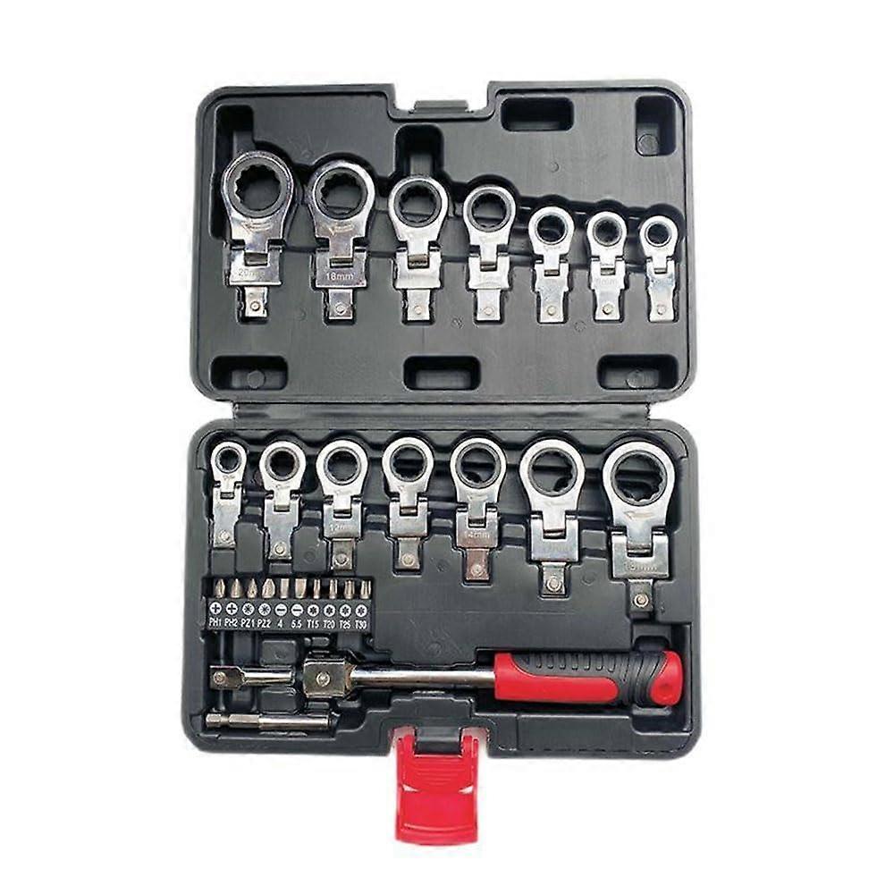 27-Piece Flexible Head Ratchet Wrench Set, 6mm-20mm Replaceable Heads, Includes Screwdriver Head, Multi-Tool With Box