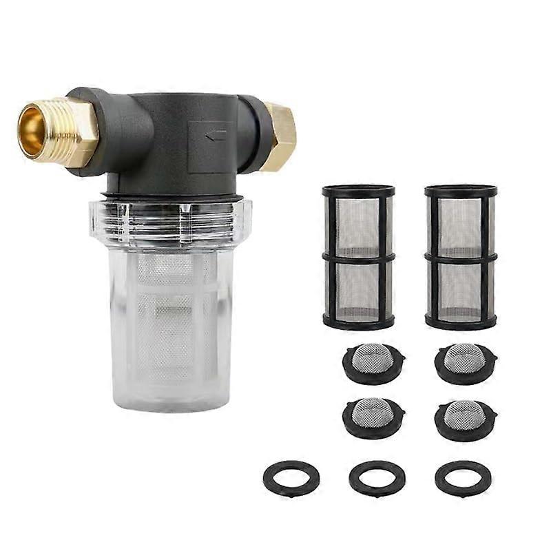 Water Pipe Filter Garden Hose Filter Inlet with 40 Mesh Screen, High-Pressure Washer Sediment Filter, Extra 100 Mesh Screens and O-Rings