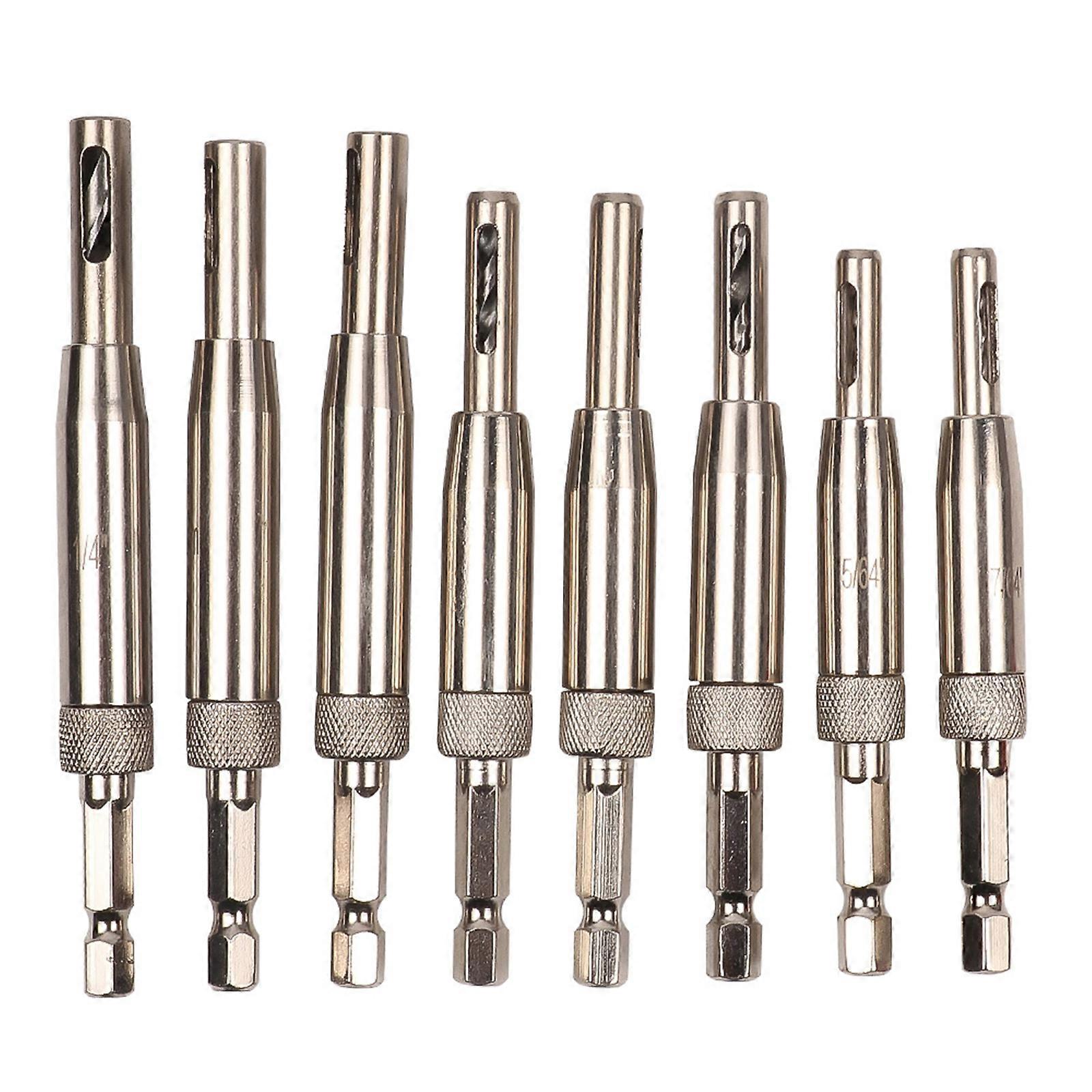 8Pcs Self Centering Drill Bit Set for Hinges Center Drill Bits Set for Wood Woodworking Door Window Cabinet Hinge Silver