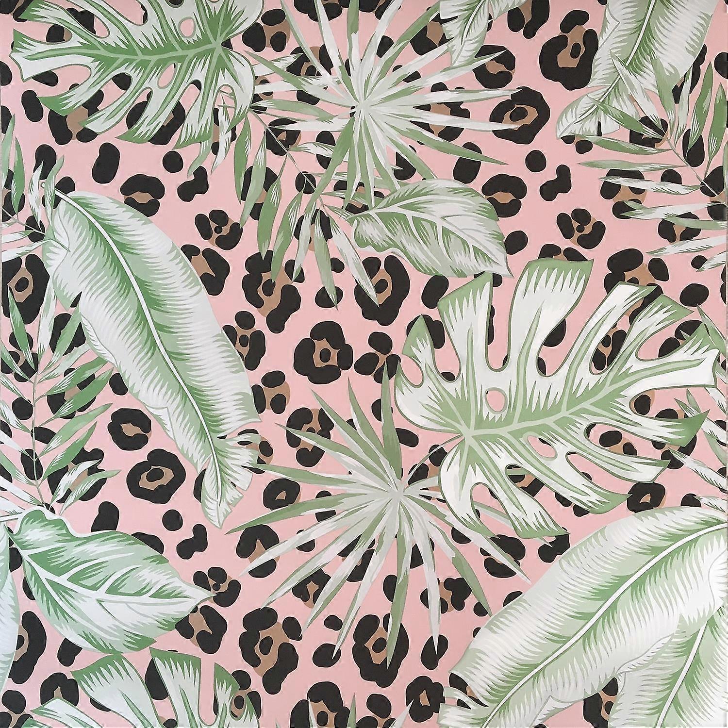 Tropical Leopard Pink Wallpaper
