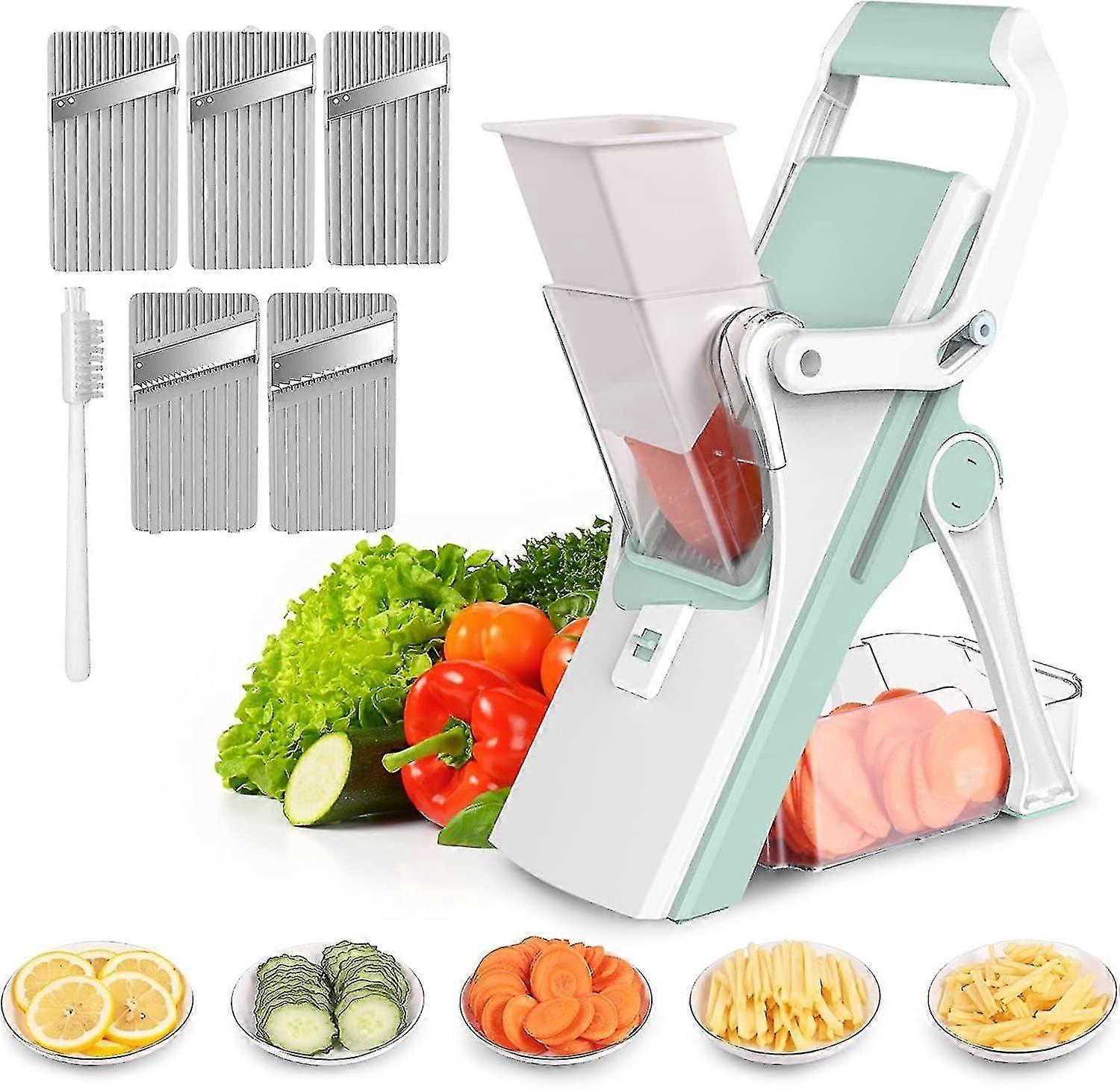 Slicer, Cosicosy Food Cutter compatible with Kitchen, 5 In 1 Vegetable Slicer With Interchangeable Blades And Container, Multifunctional Food Slicer c