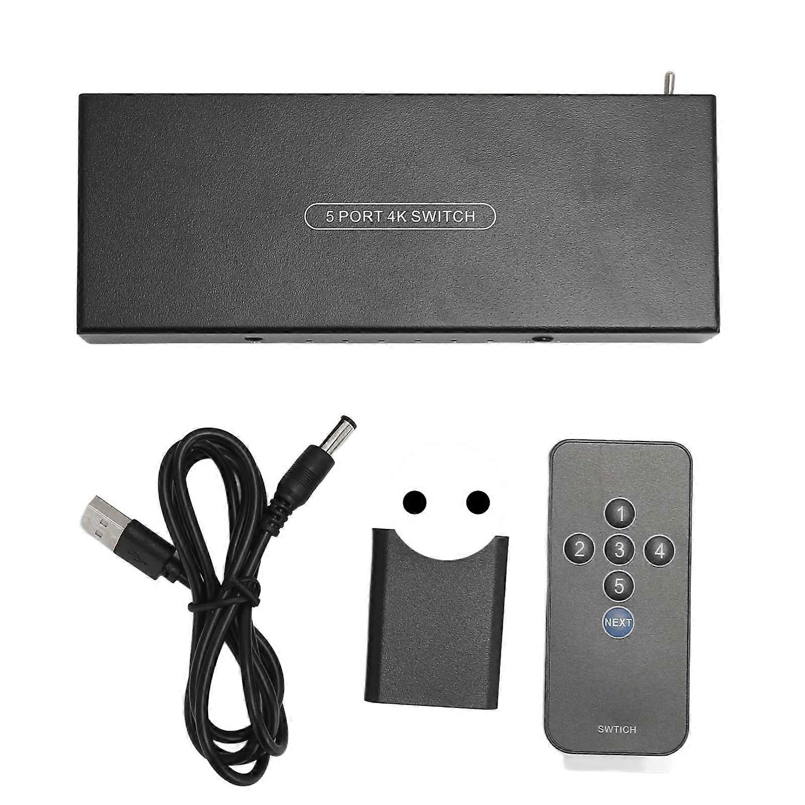 5 Port HD Switcher 4K 60Hz Surround Sound 5 in 1 Out HD Multimedia Interface 2.0 Switch 100‑240V