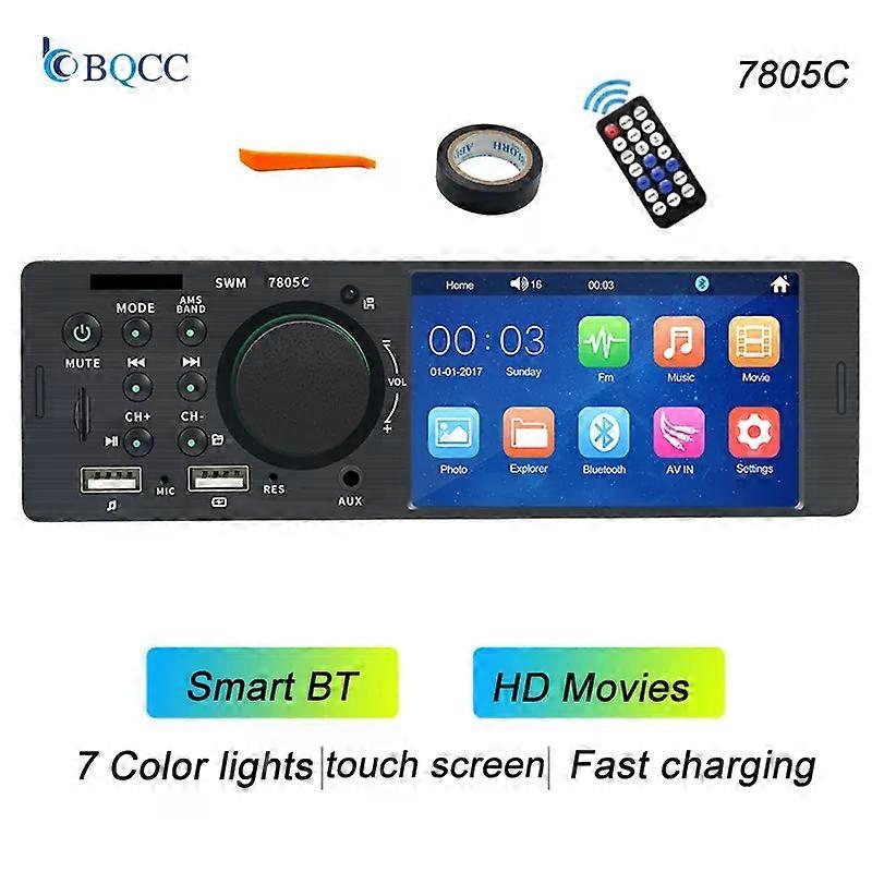 BQCC 1 Din4.1Inch Touchscreen Car Radio Bluetooth Music Handsfree MP5 Player TF USB Charging Remote Audio System colorful lights