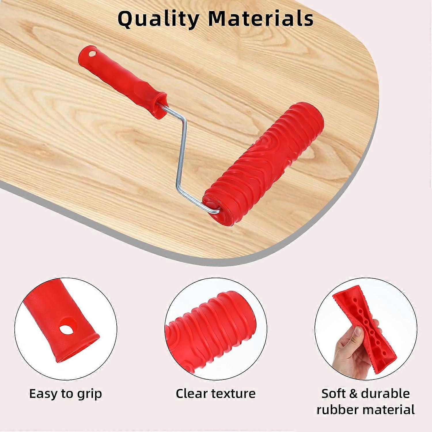 Wood Graining Tool Set, 8-Piece 7-Inch DIY Rubber Roller Painting Tools with Handle for Realistic Wood Look in Blue and Red