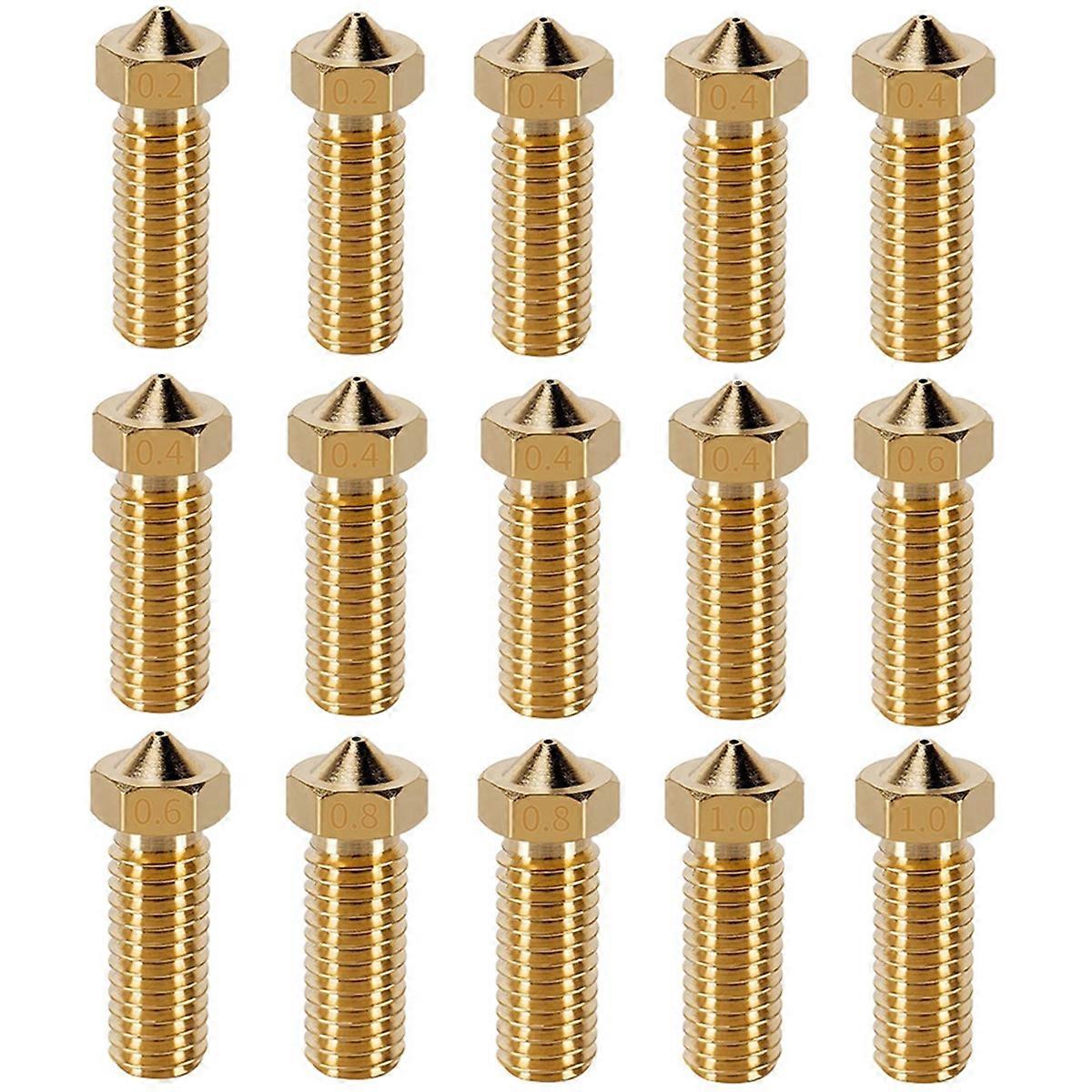 15PCS Nozzles Kit, 3D Printer Brass Nozzles Kit-Gold