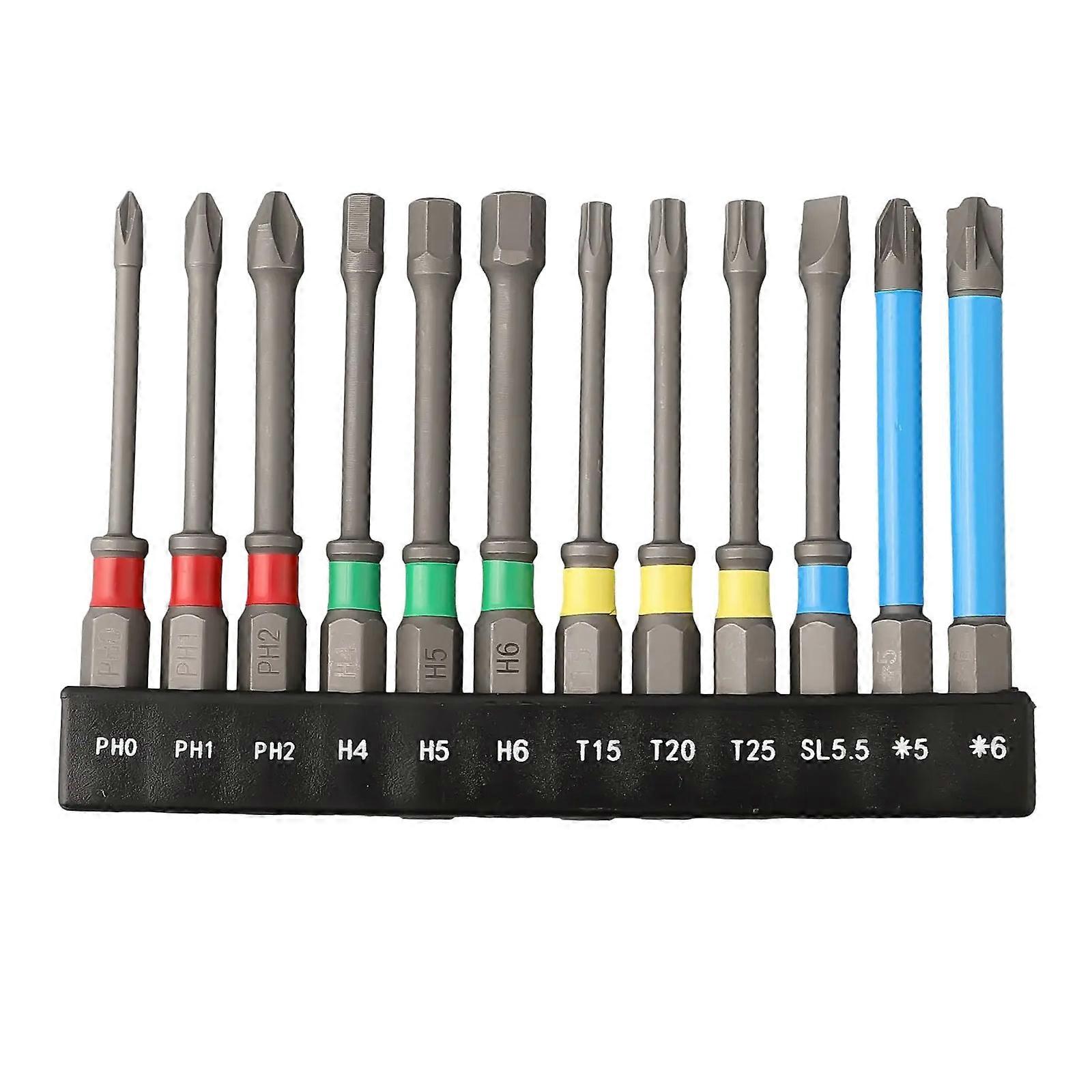 12Pcs/set Screwdriver Bit Hand Tool Accessories 65mm Hex Screwdriver Bit 1/4" Quick Release Magnetic Screwdriver