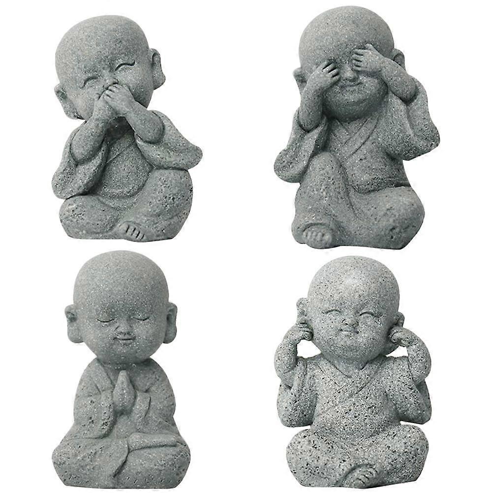 4pcs Buddha Statue Sandstone Monk Figurines Buddha Sculptures Garden Statues