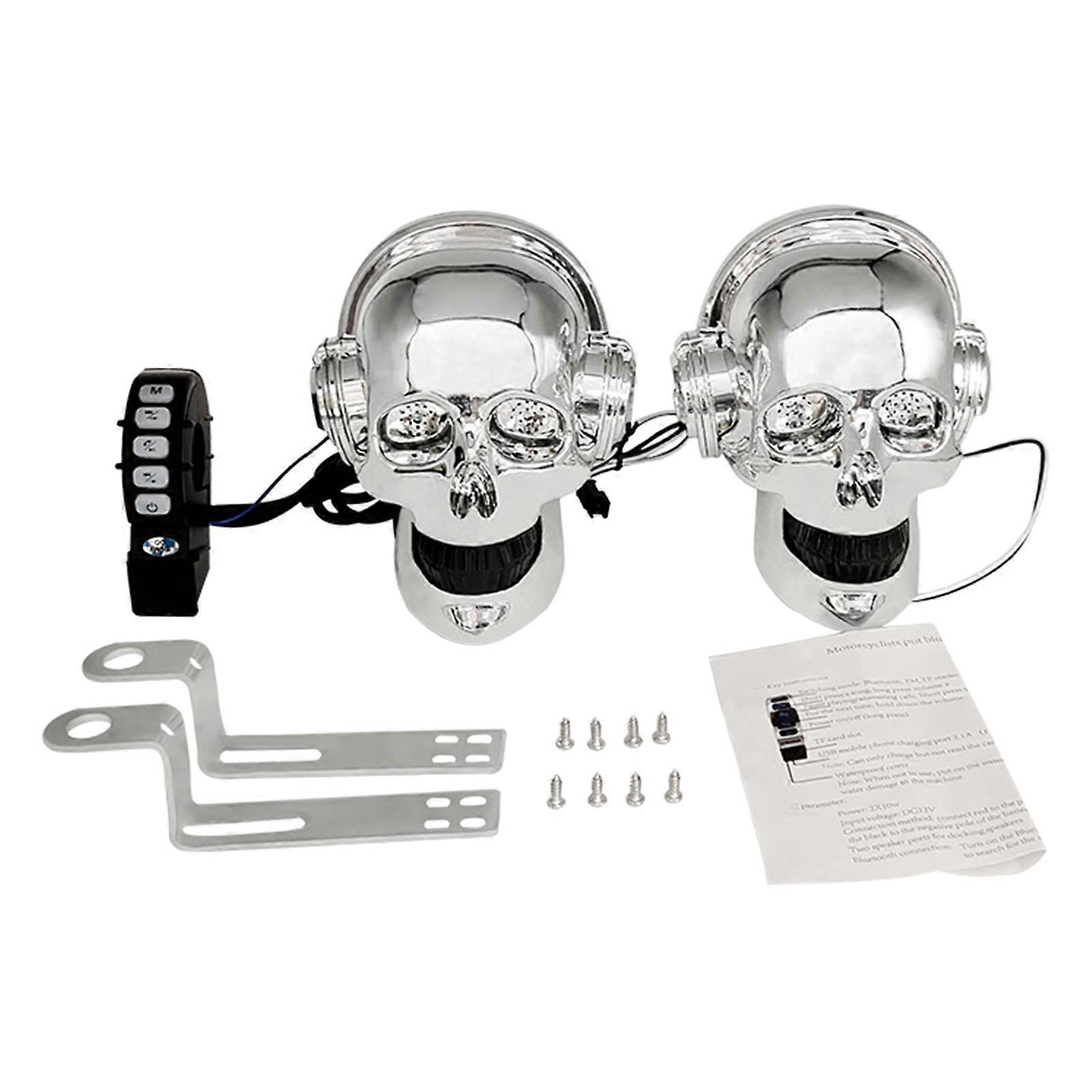 Motorcycle Speaker Skull Shape Subwoofer Bluetooth-compatible MP3 Player Waterproof Radio System Motorbike Stereo System Multicolor