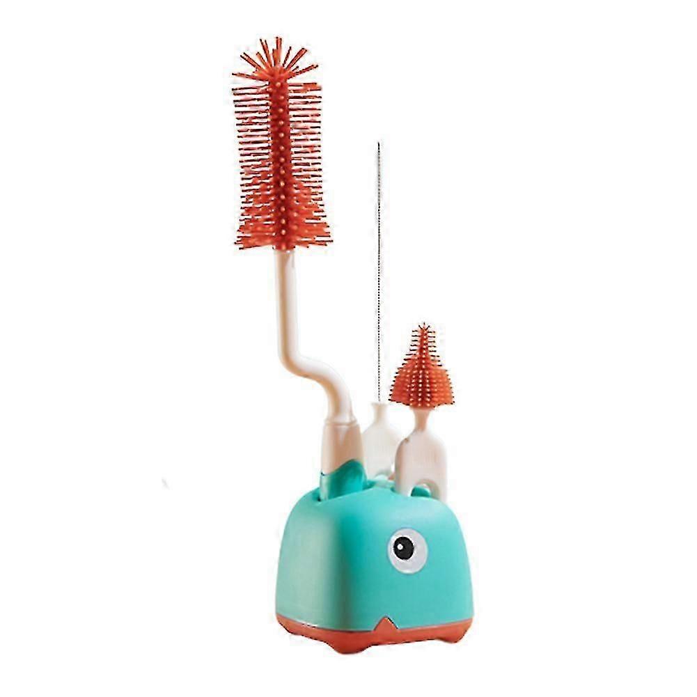 1 ensemble de brosses à biberons en silicone rotatives à 360°, avec support (vertes)