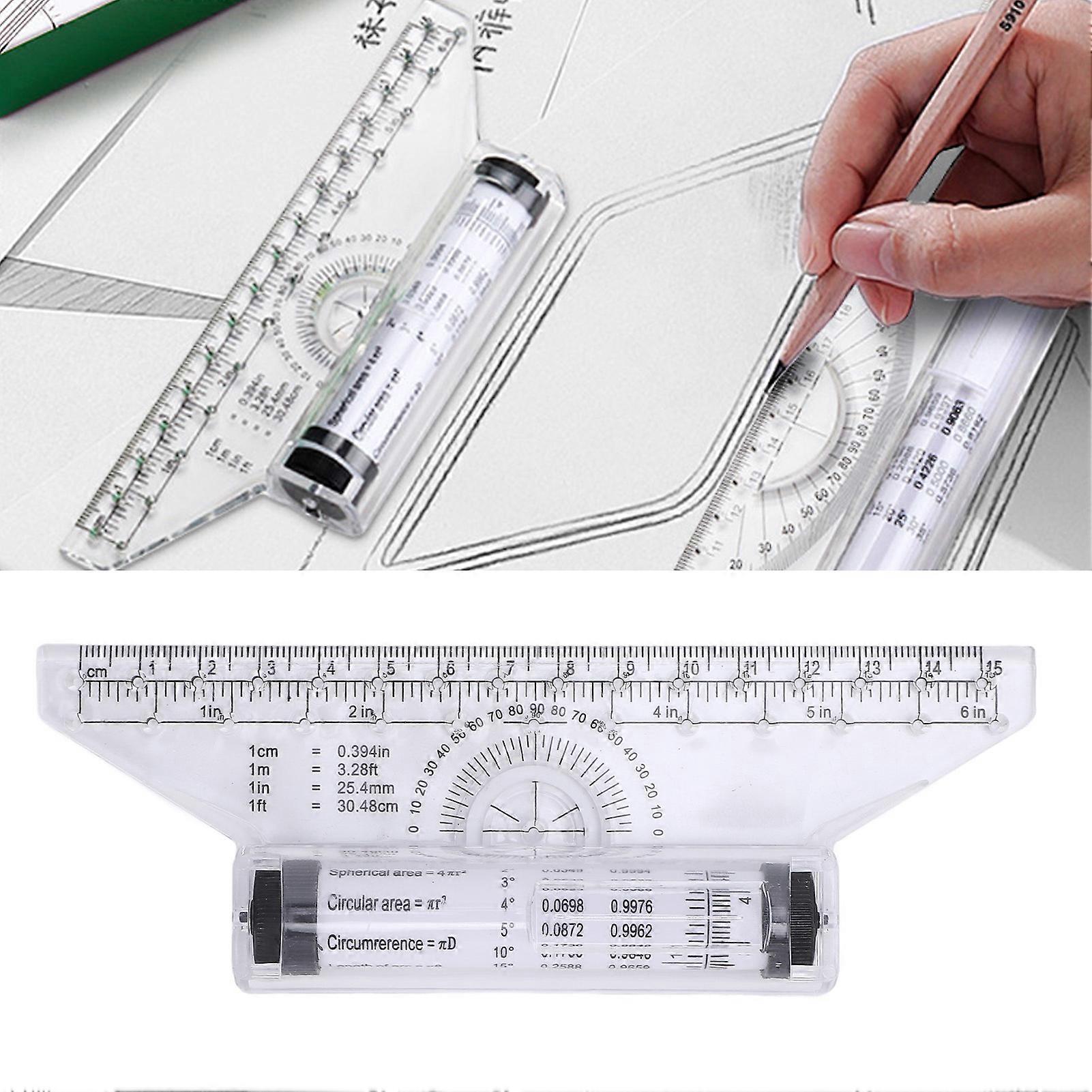 Rolling Ruler Parallel Line Arc Curve Drawing Measuring Roller Ruler with Built in Protractor 15cm / 5.91in 